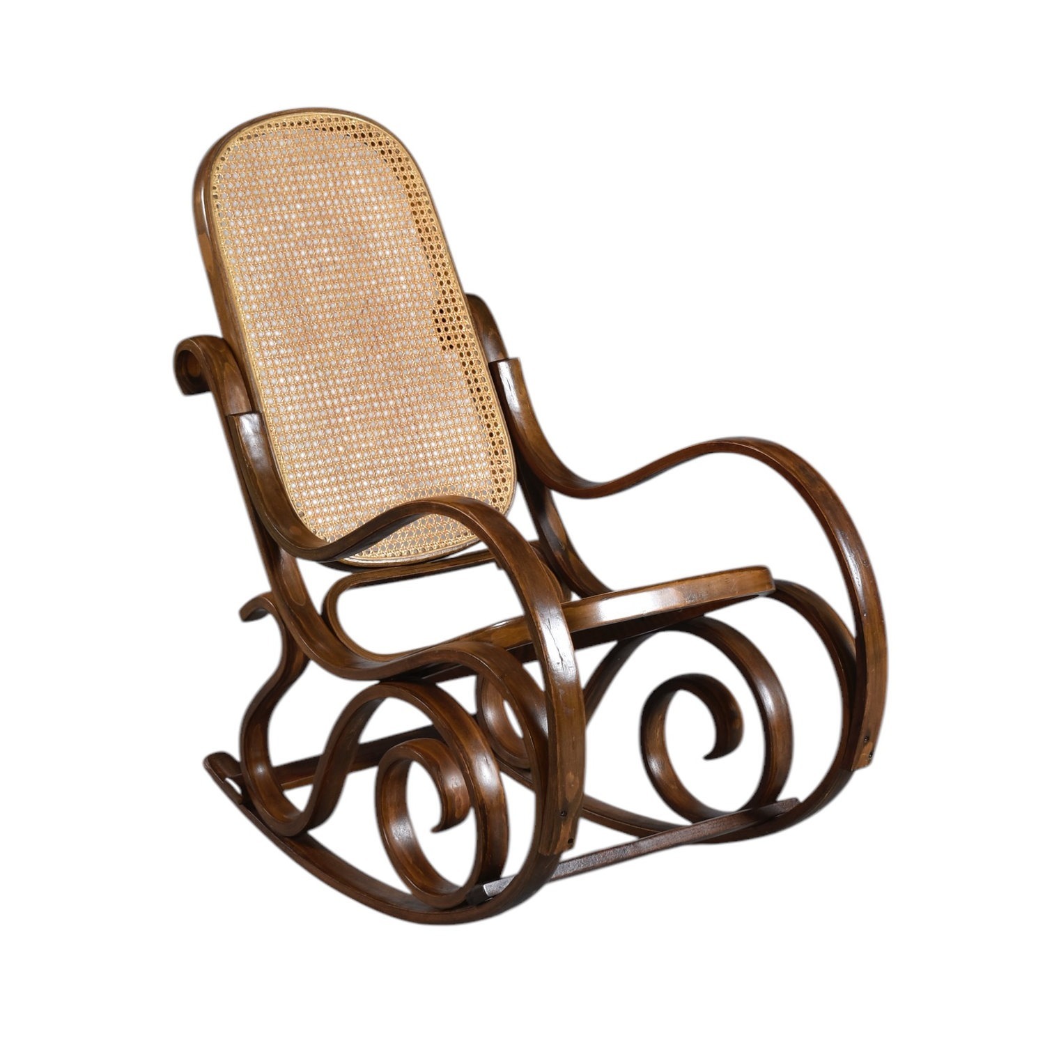 Vintage Rocking Chair with Wood Frame and Caning - image-5