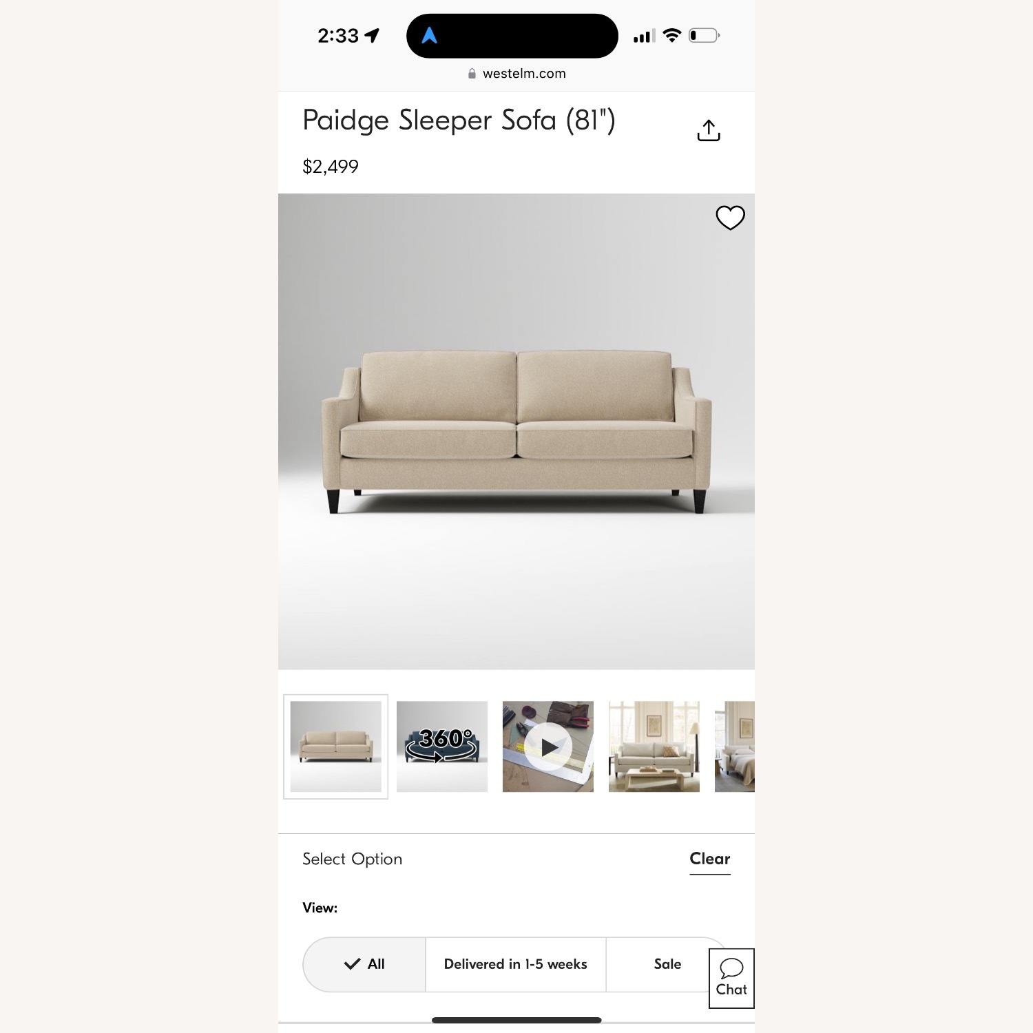 West Elm Paidge Sleeper Sofa (81") - Color: Sand - image-5