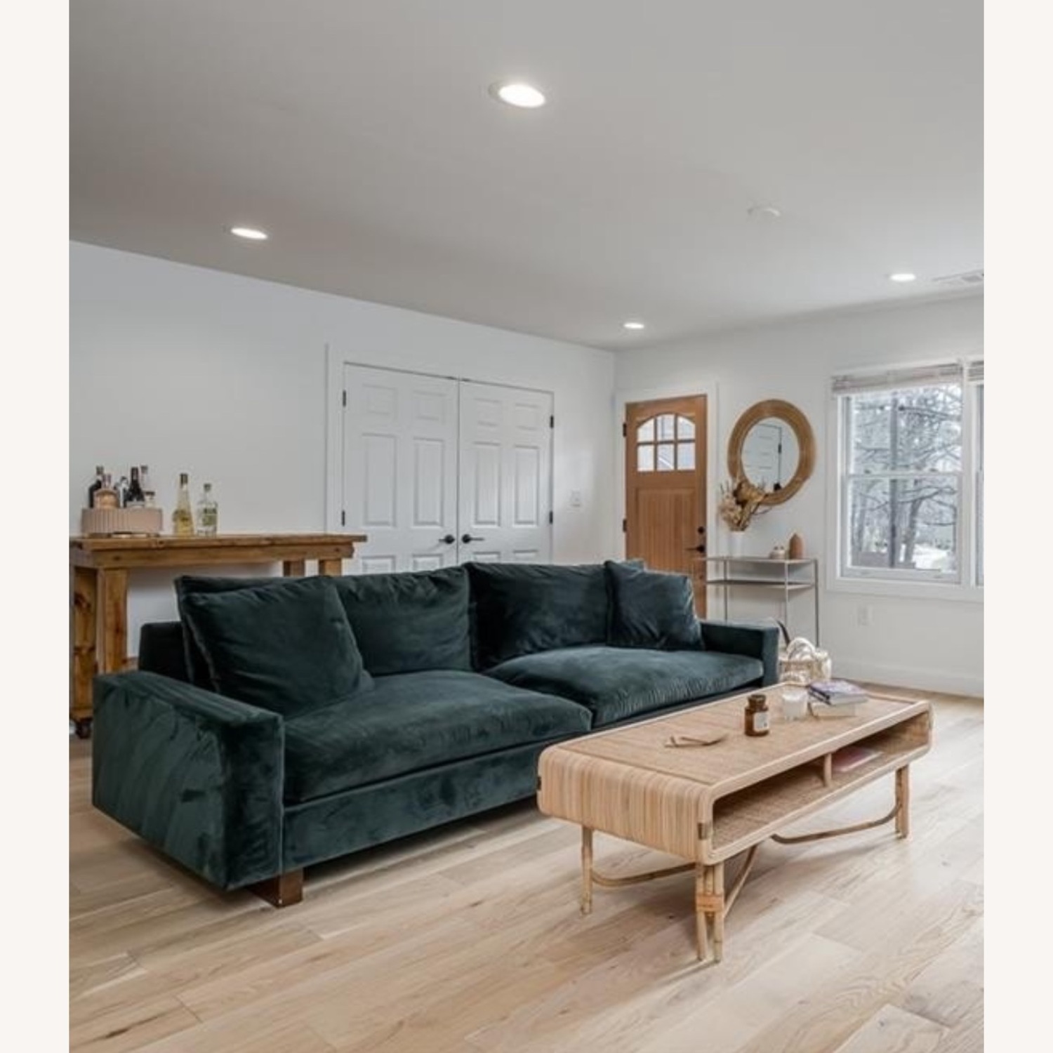 West Elm Harmony 92” Green Velvet Sofa - image-1