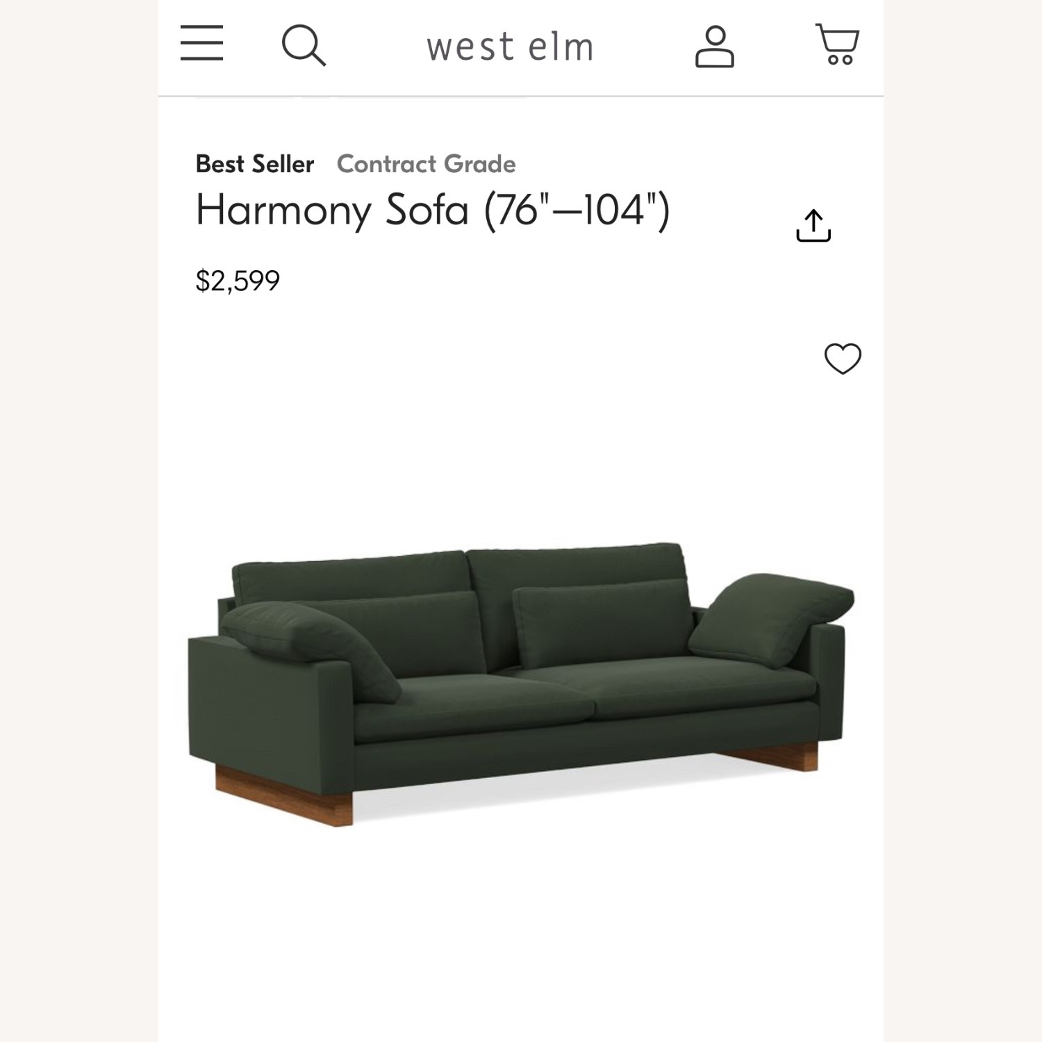 West Elm Harmony 92” Green Velvet Sofa - image-4
