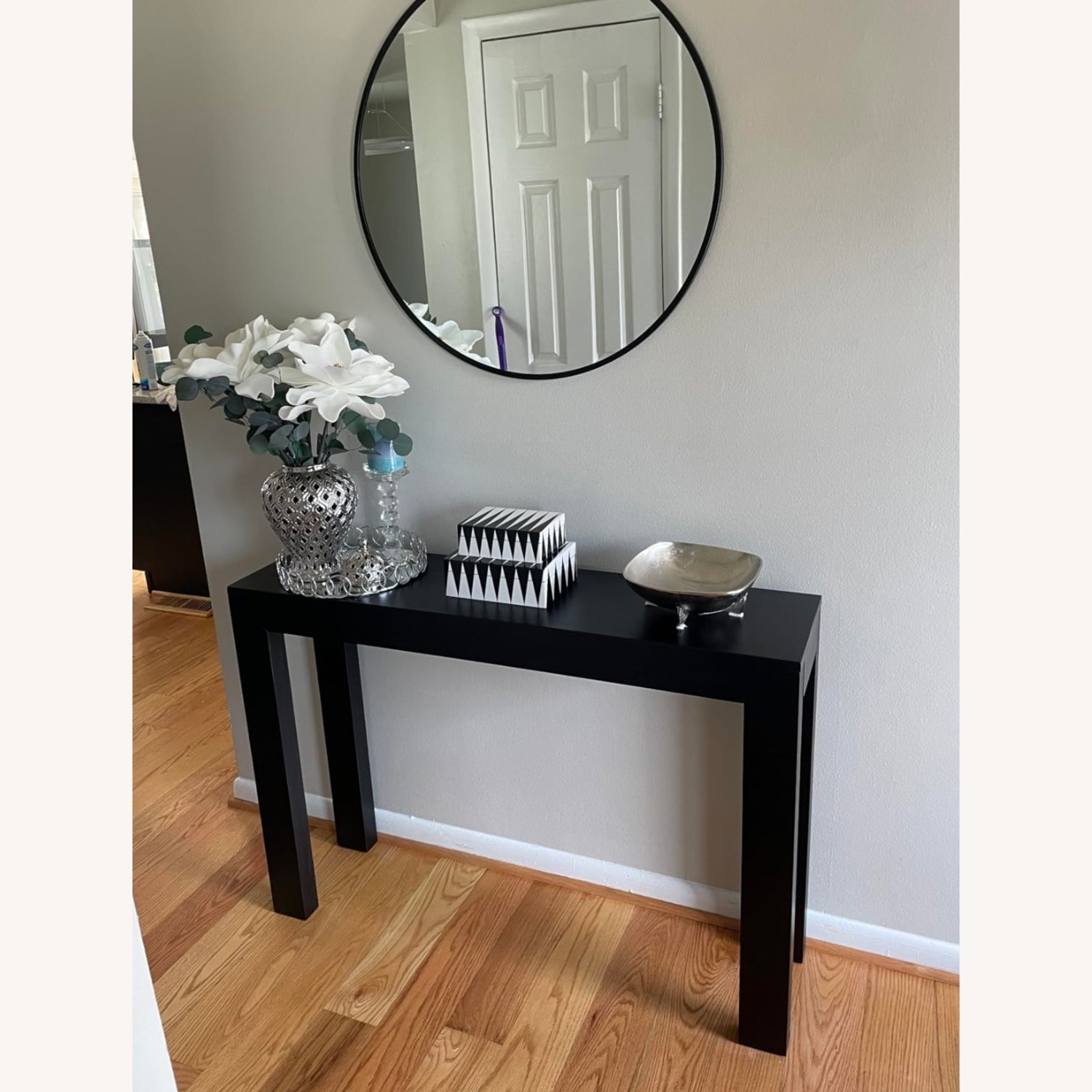 Mid Century Modern Black Wood Console Table - image-1