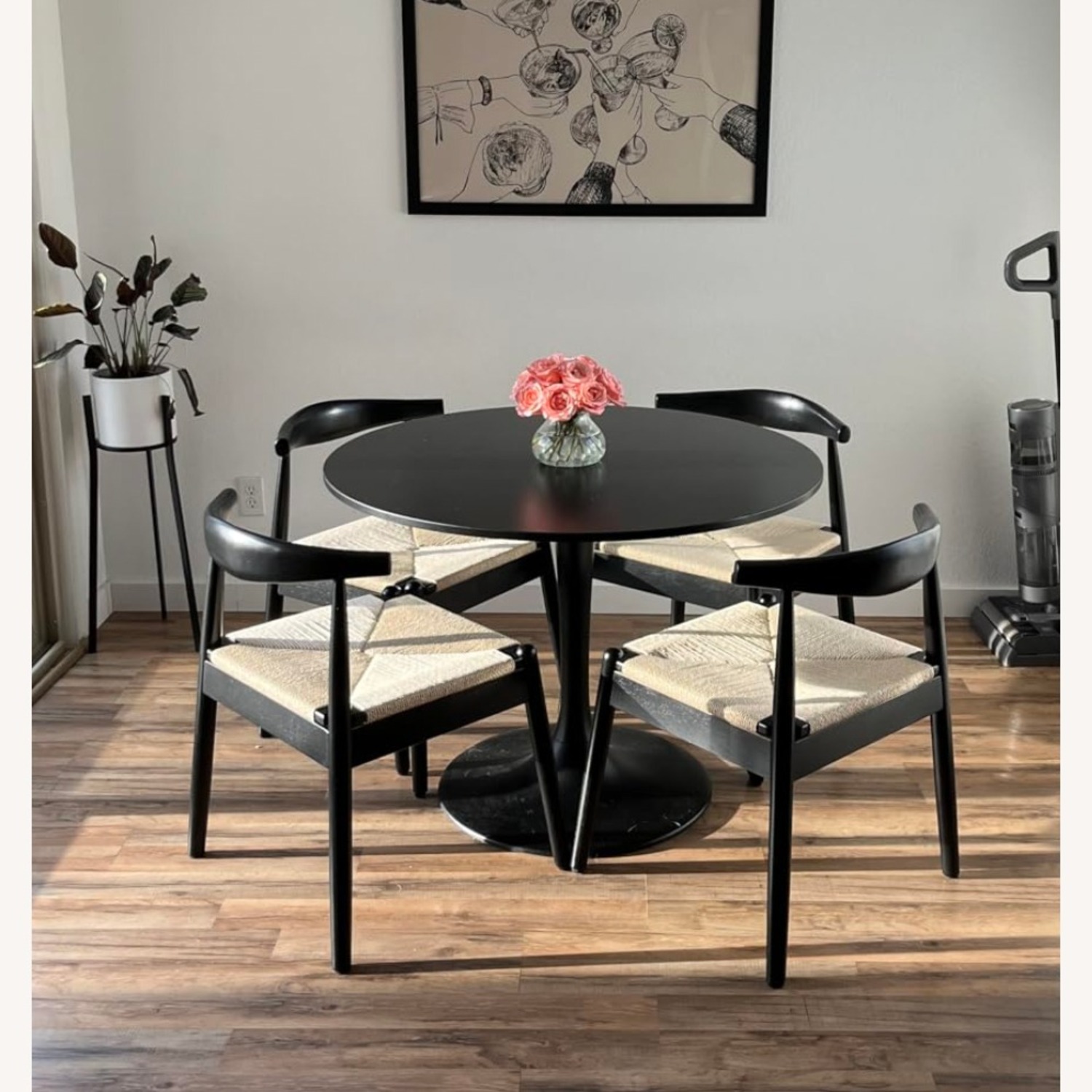 Mid Century Modern Woven and Solid Wood Chair Set - image-1