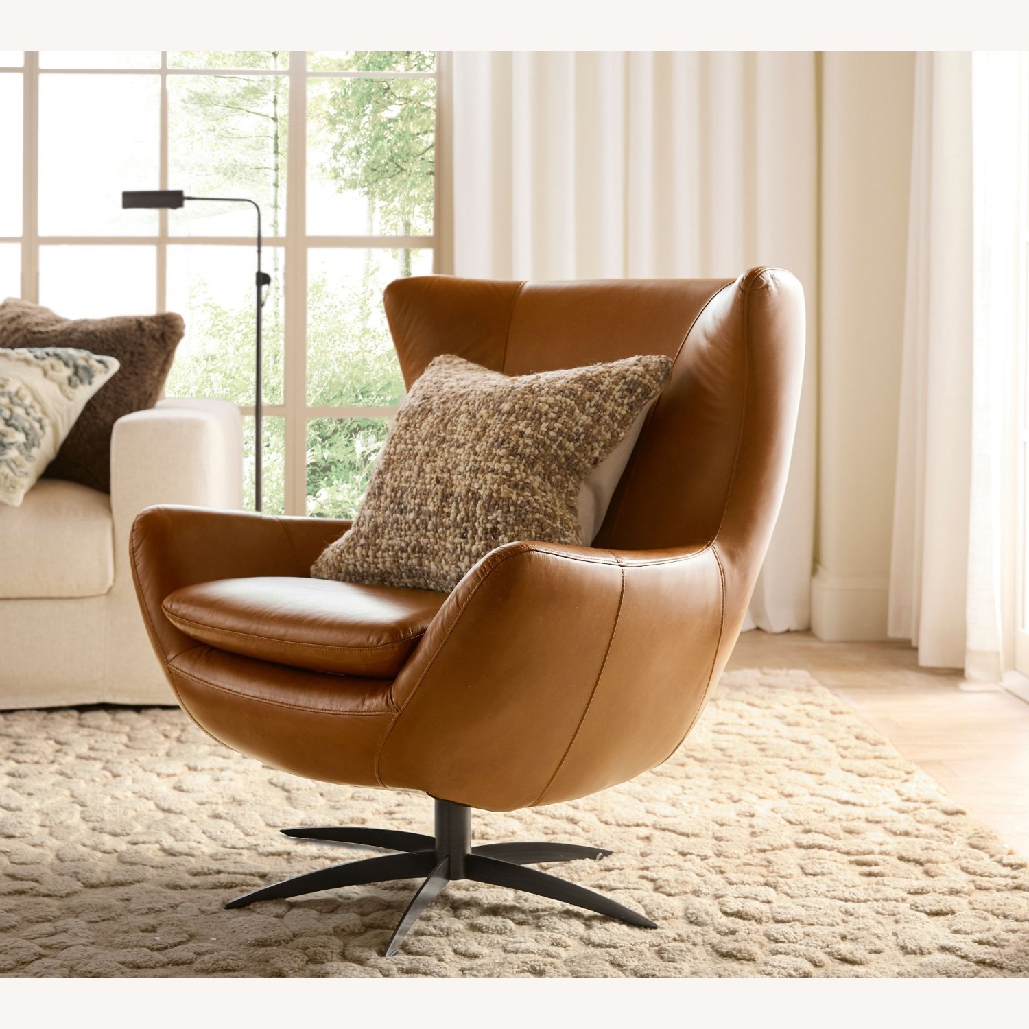 Pottery Barn Wells Leather Swivel Chair - image-4