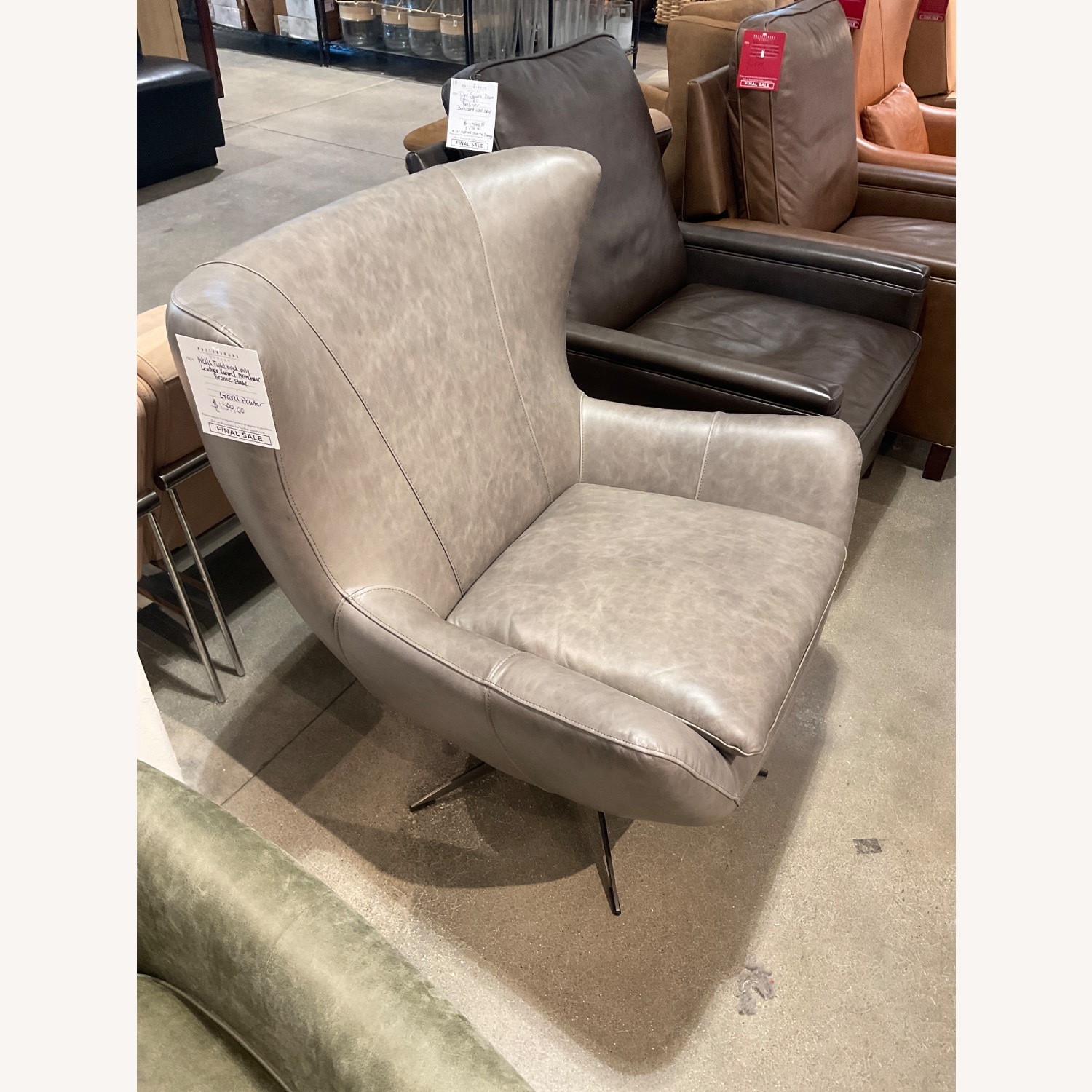 Pottery Barn Wells Leather Swivel Chair - image-6