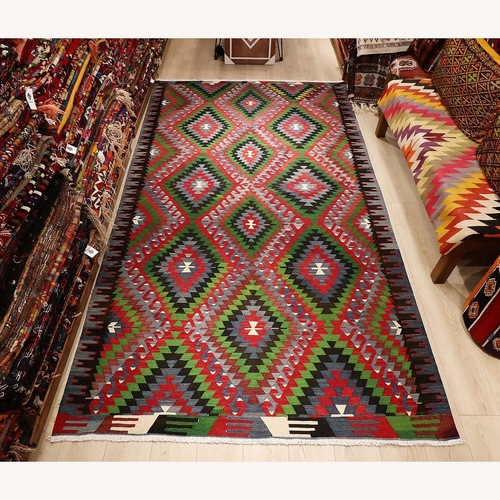 Used Vintage Turkish Handwoven Denizli Diamond Kilim for sale on AptDeco