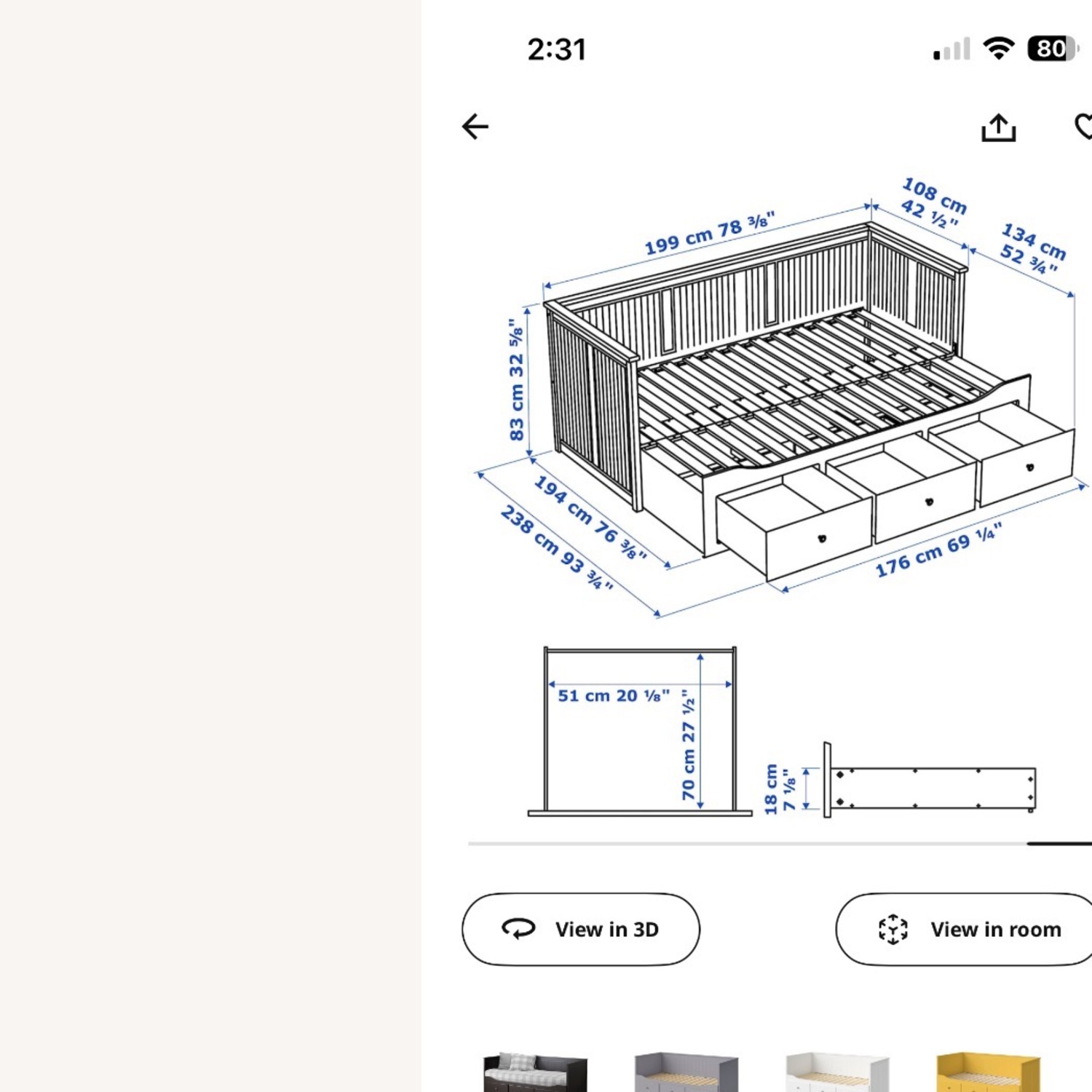 IKEA Daybed Frame with 3 Drawers, Twin , White - image-2