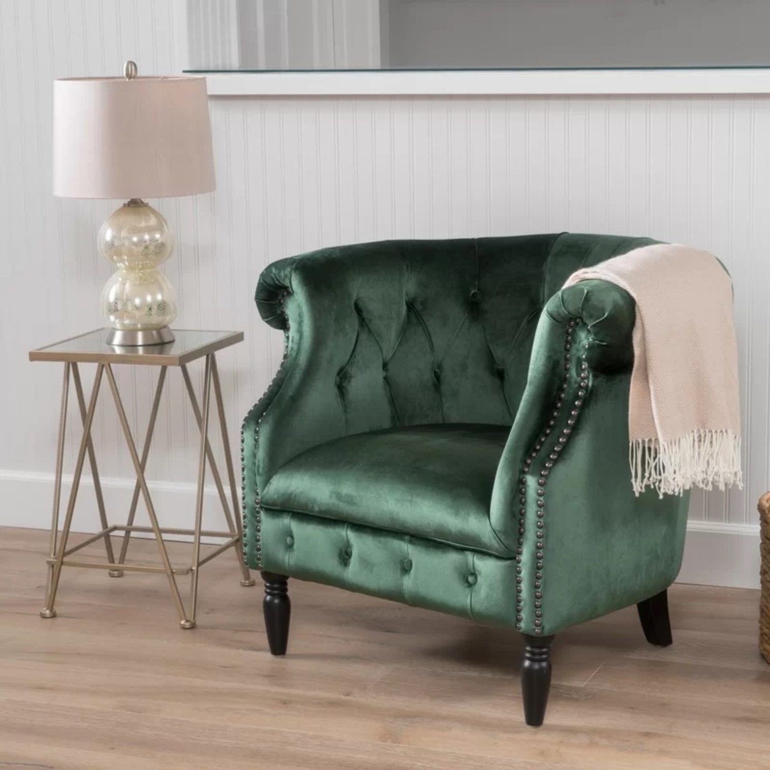 Willa Arlo Forest Green Velvet Accent Chair - image-4