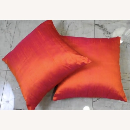 Used Taylor Made Custom 2 Orange + Hot Pink Silk Throw Pillows 20”x20” for sale on AptDeco