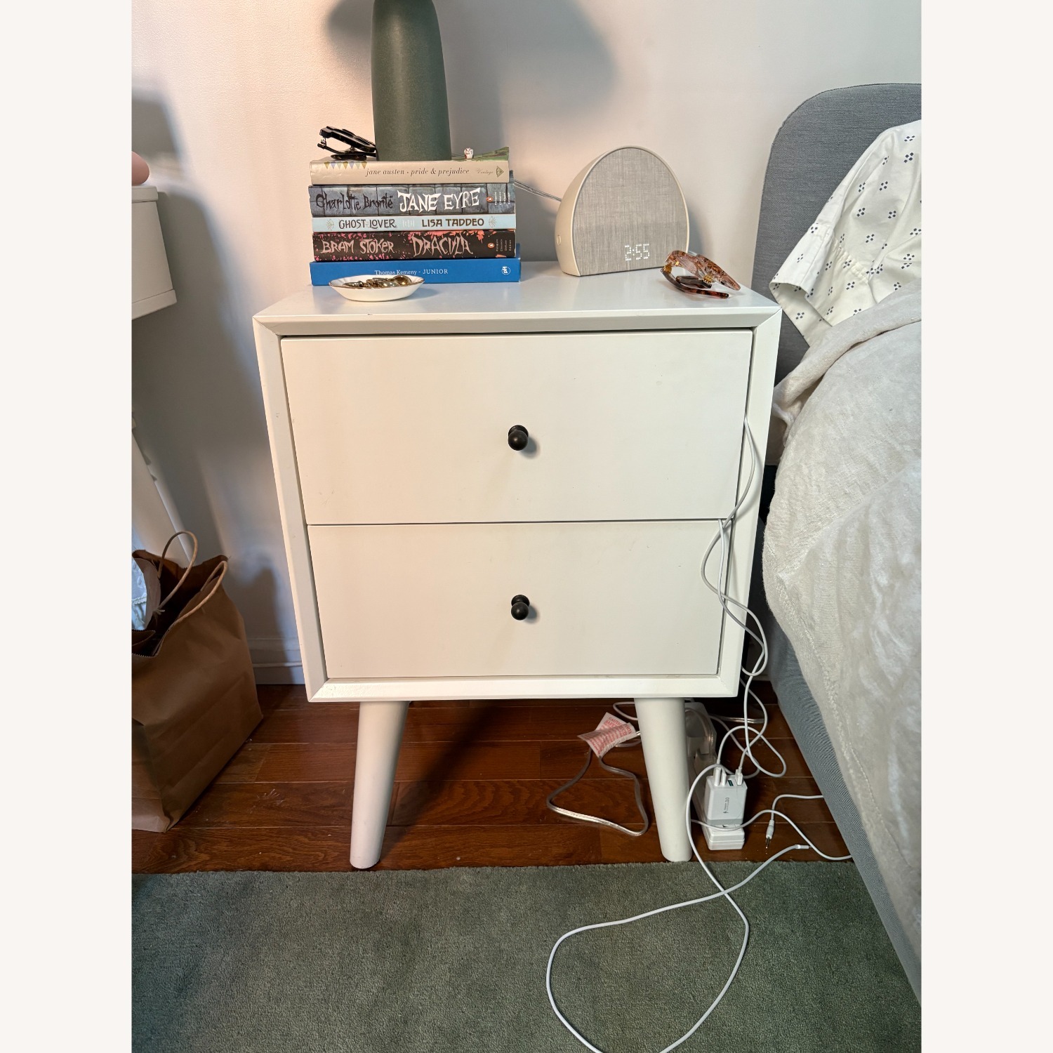 White Mid-Century Modern Nightstand - image-1