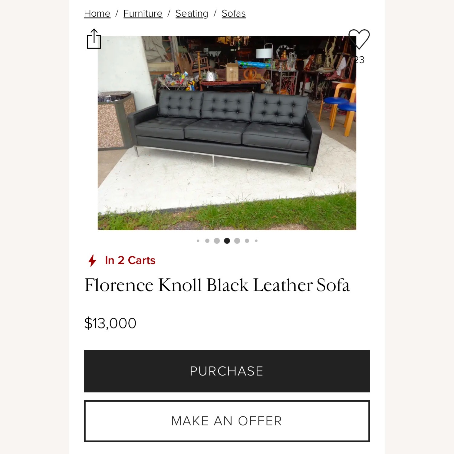 Knoll Vintage Florence Leather Couch - image-6
