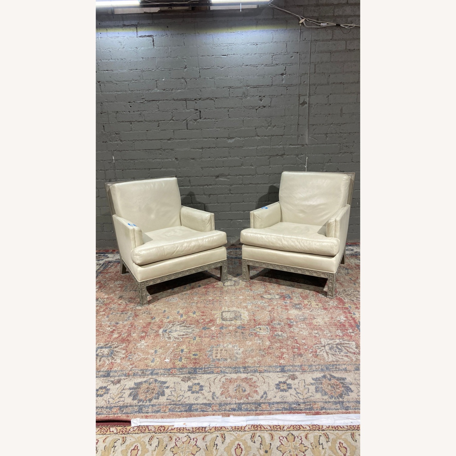 Pair of Global Views Williamsburg Leather Chairs - image-3