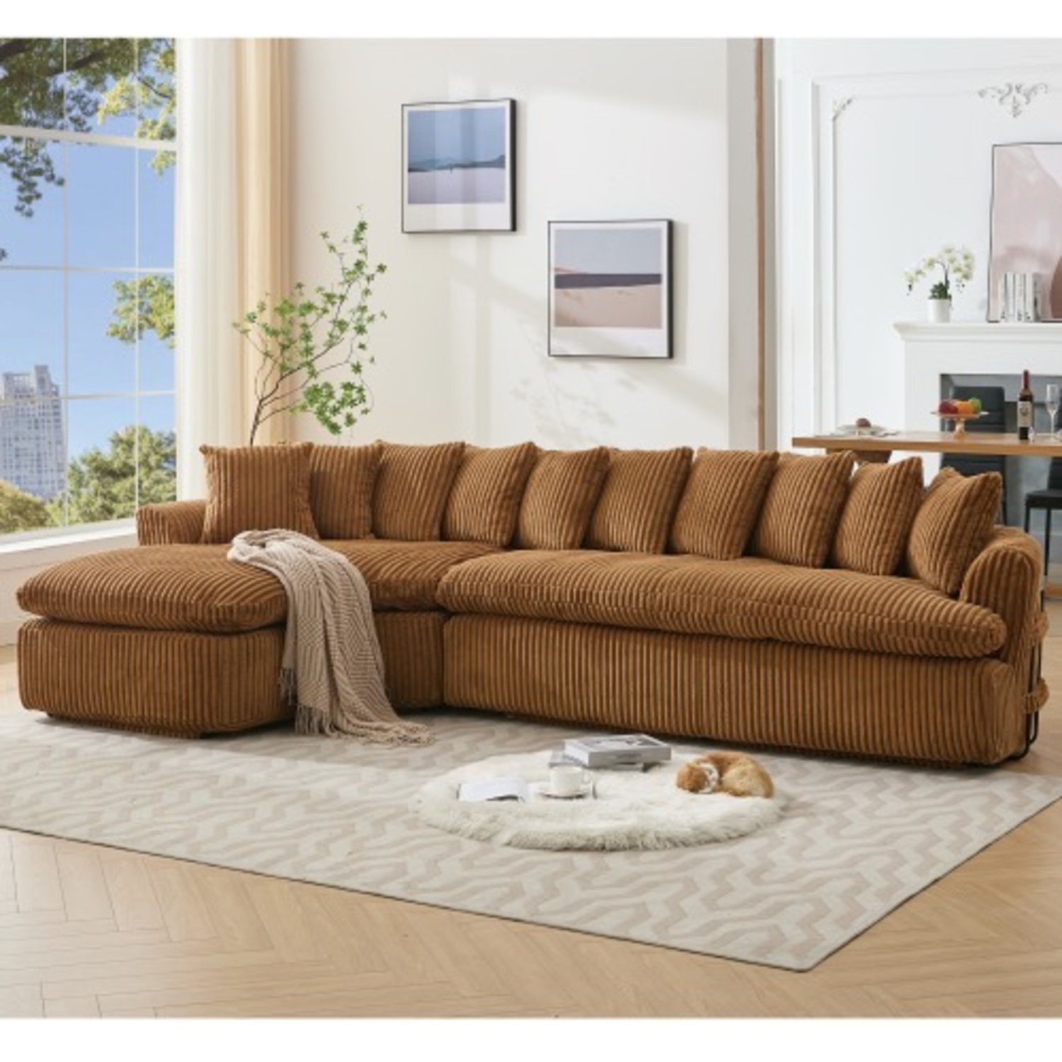 L-Shape Left Large Sectional Sofa, Brown - image-8