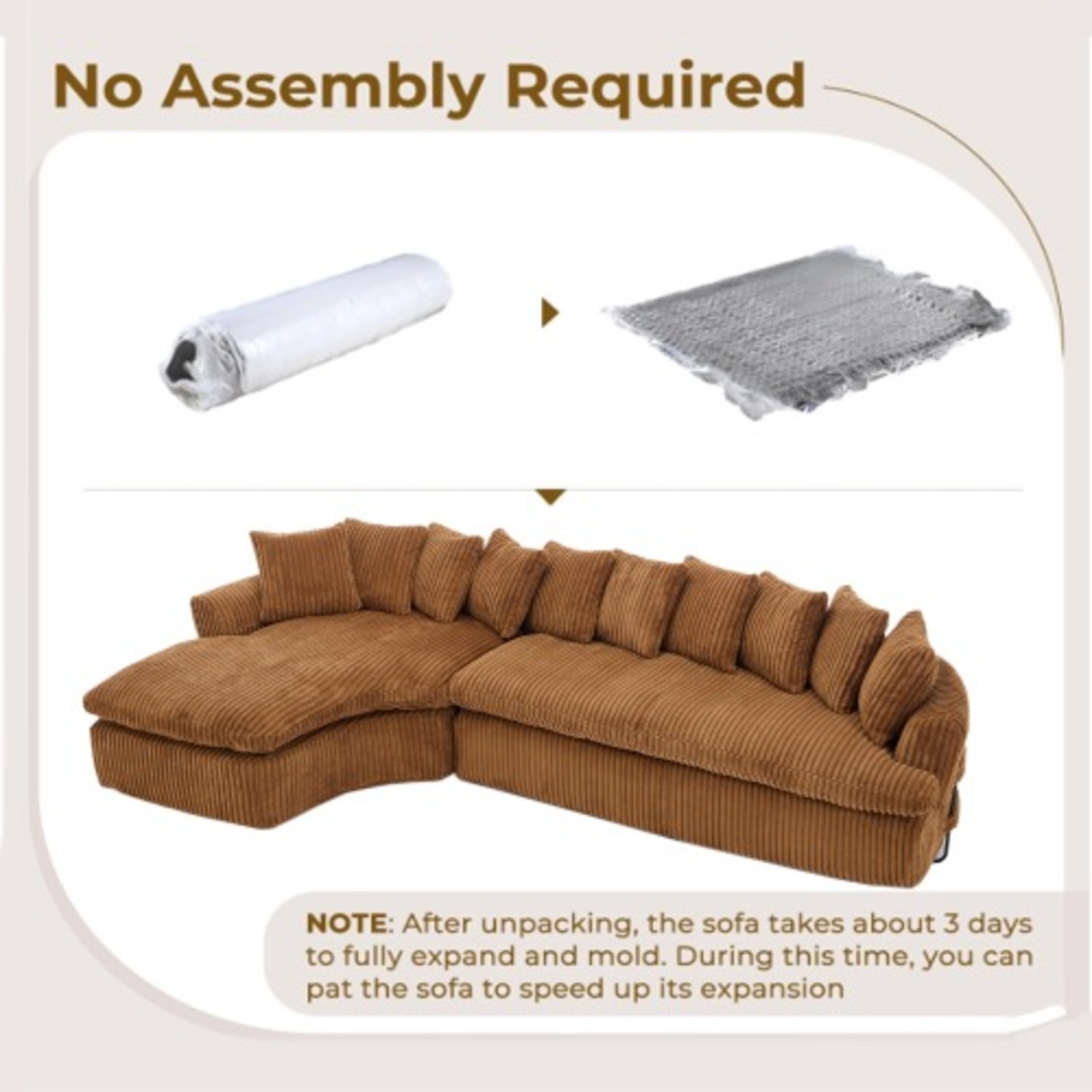 L-Shape Left Large Sectional Sofa, Brown - image-4