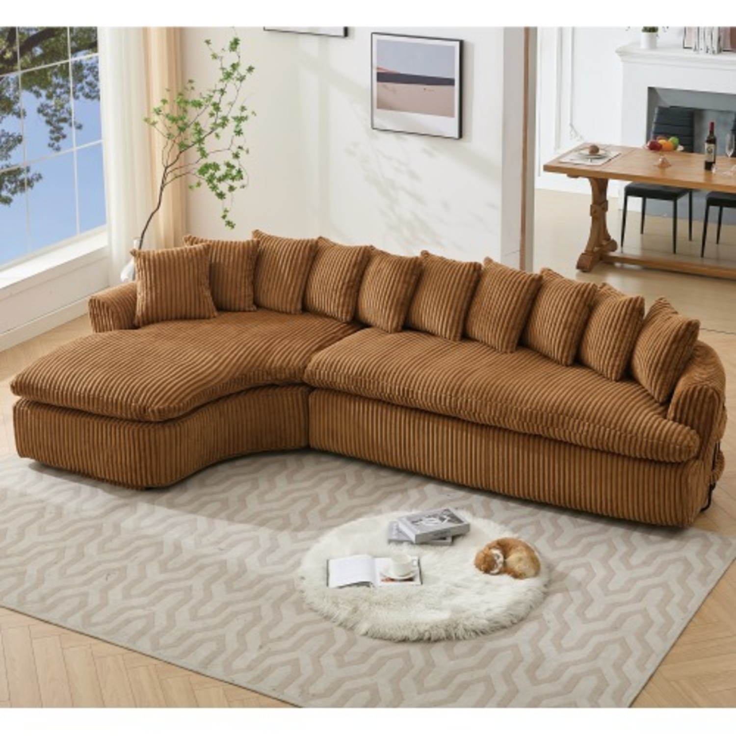 L-Shape Left Large Sectional Sofa, Brown - image-6