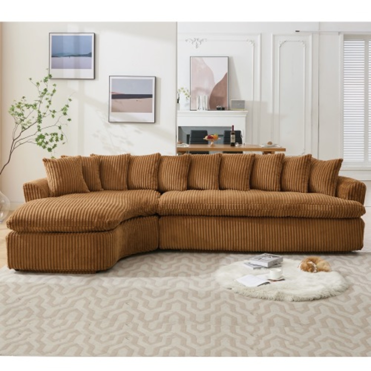 L-Shape Left Large Sectional Sofa, Brown - image-10