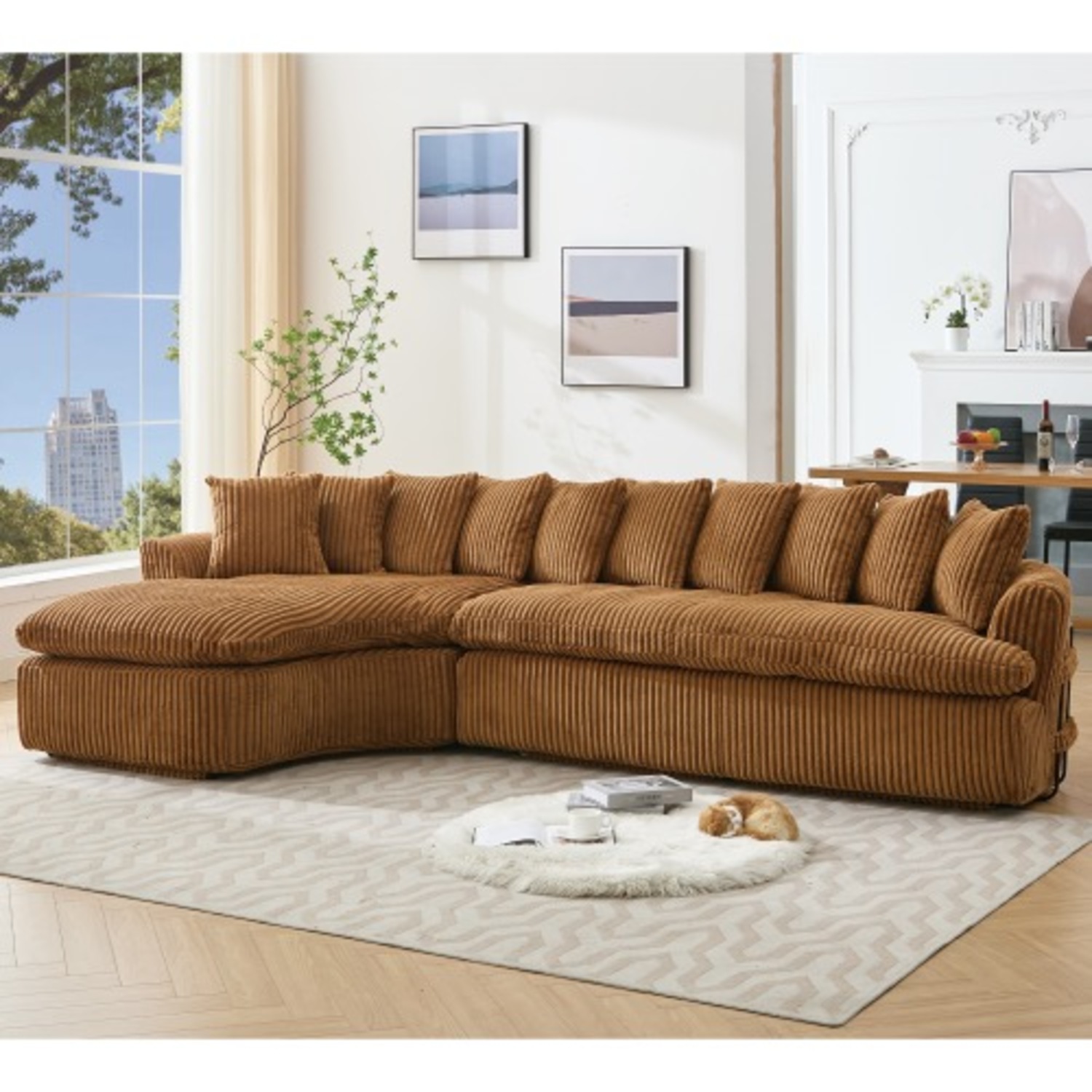 L-Shape Left Large Sectional Sofa, Brown - image-9