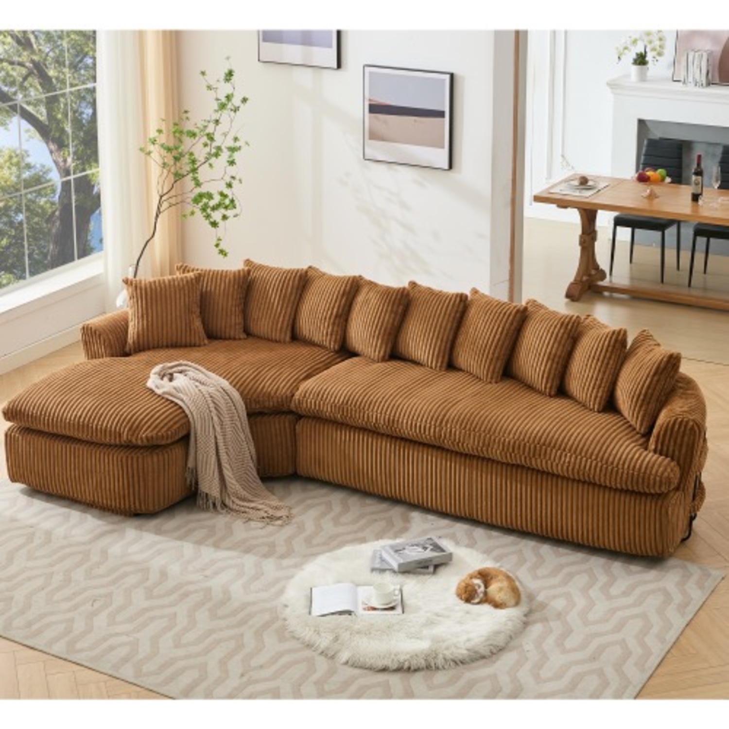 L-Shape Left Large Sectional Sofa, Brown - image-2