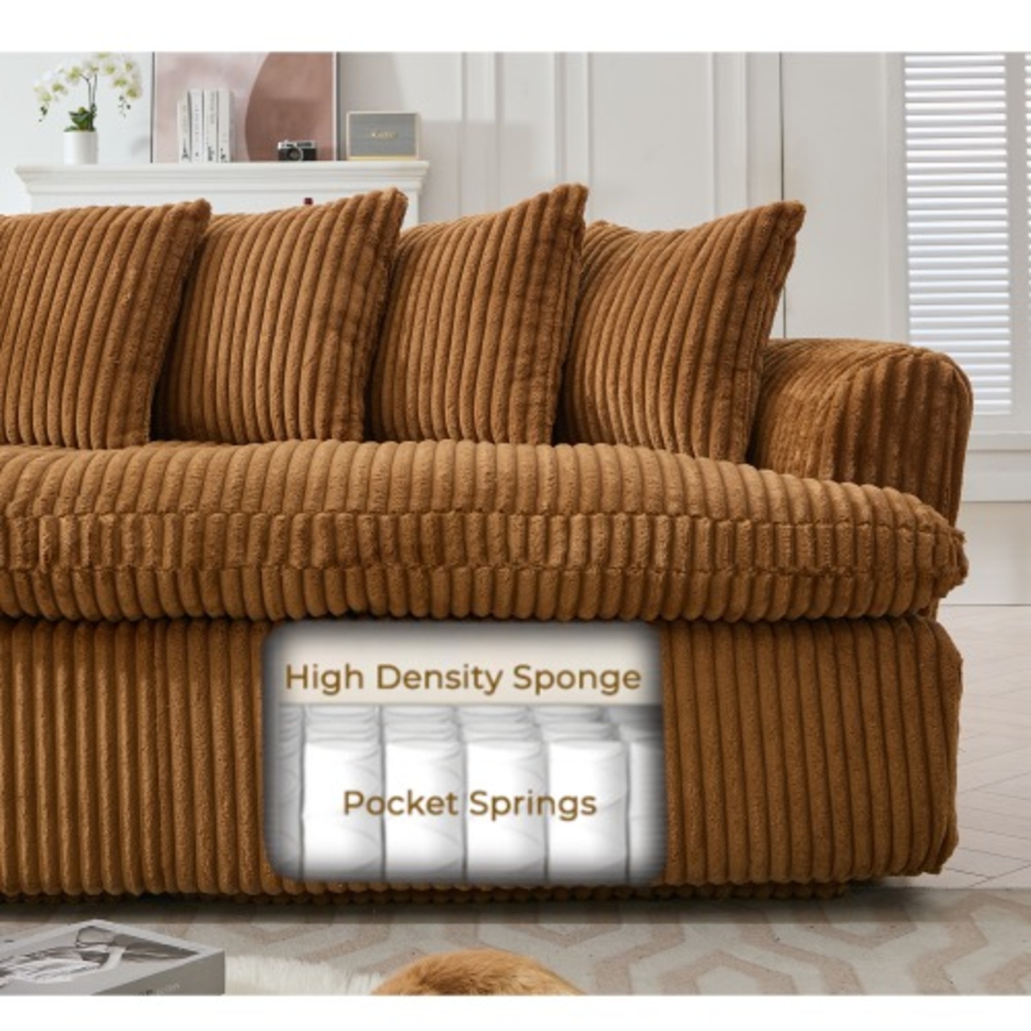 L-Shape Left Large Sectional Sofa, Brown - image-14