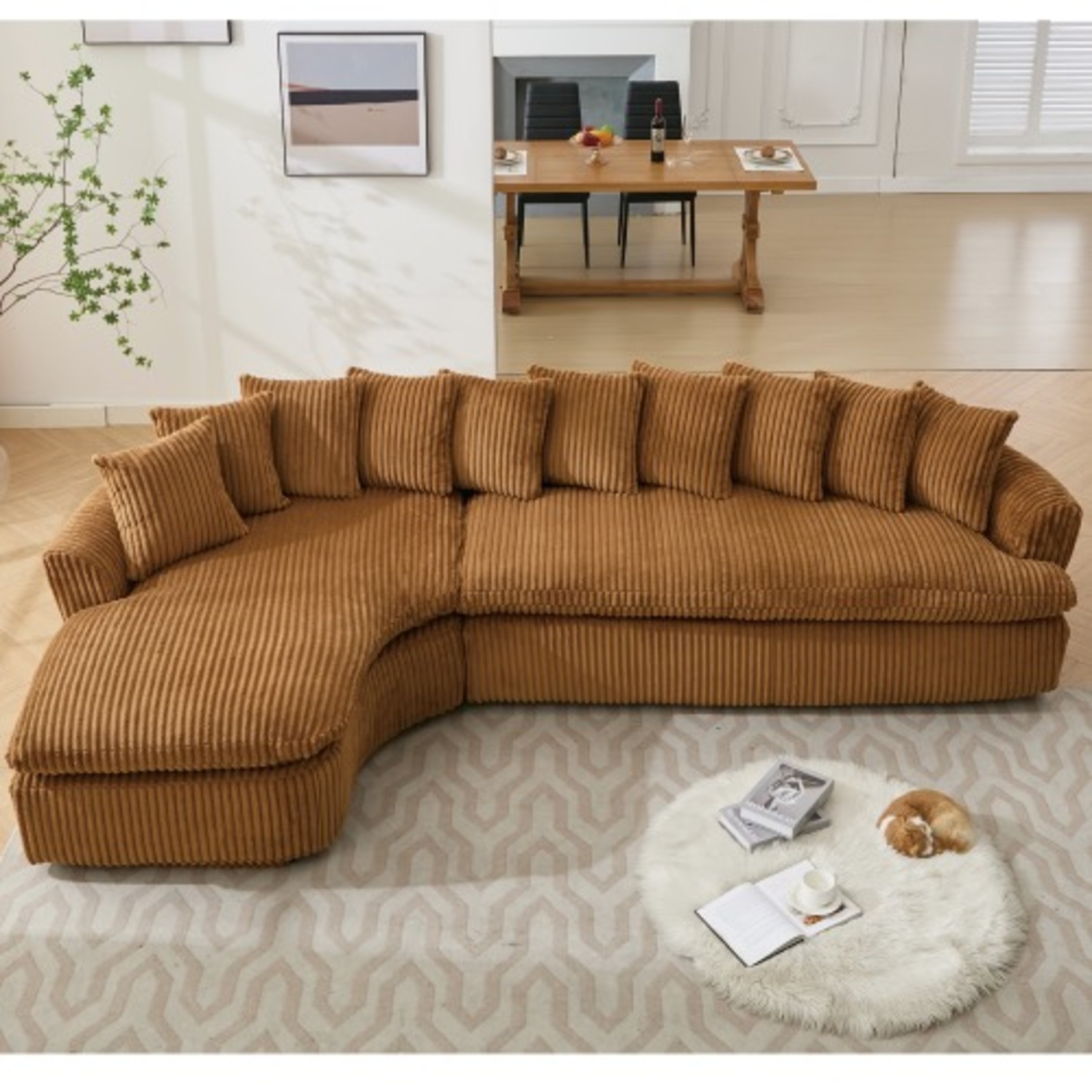 L-Shape Left Large Sectional Sofa, Brown - image-11