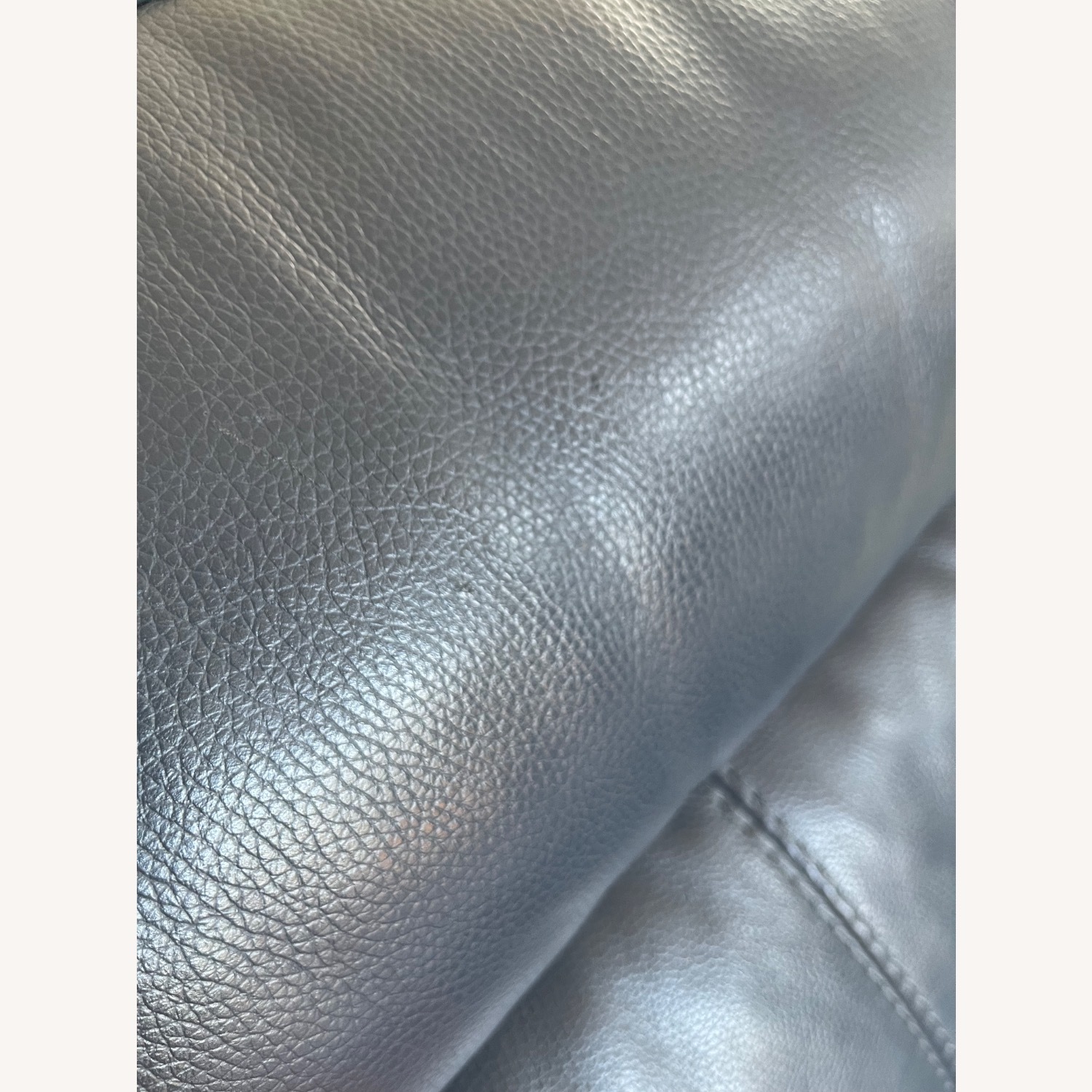 Living Spaces Blue Leather Reclining Sofa  - image-7