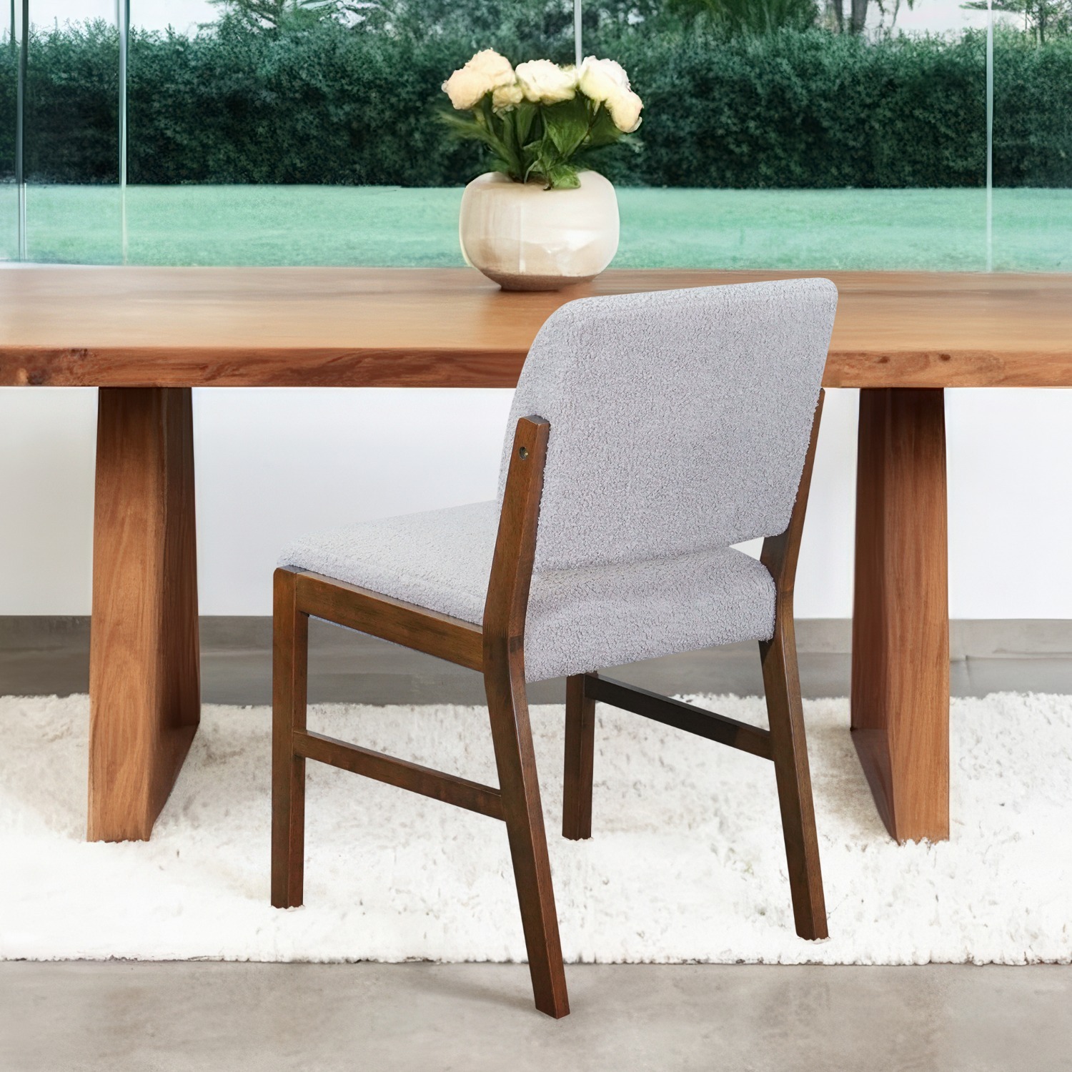 Bernard Dining Chair Set of 2 - Light Grey Boucle - image-3