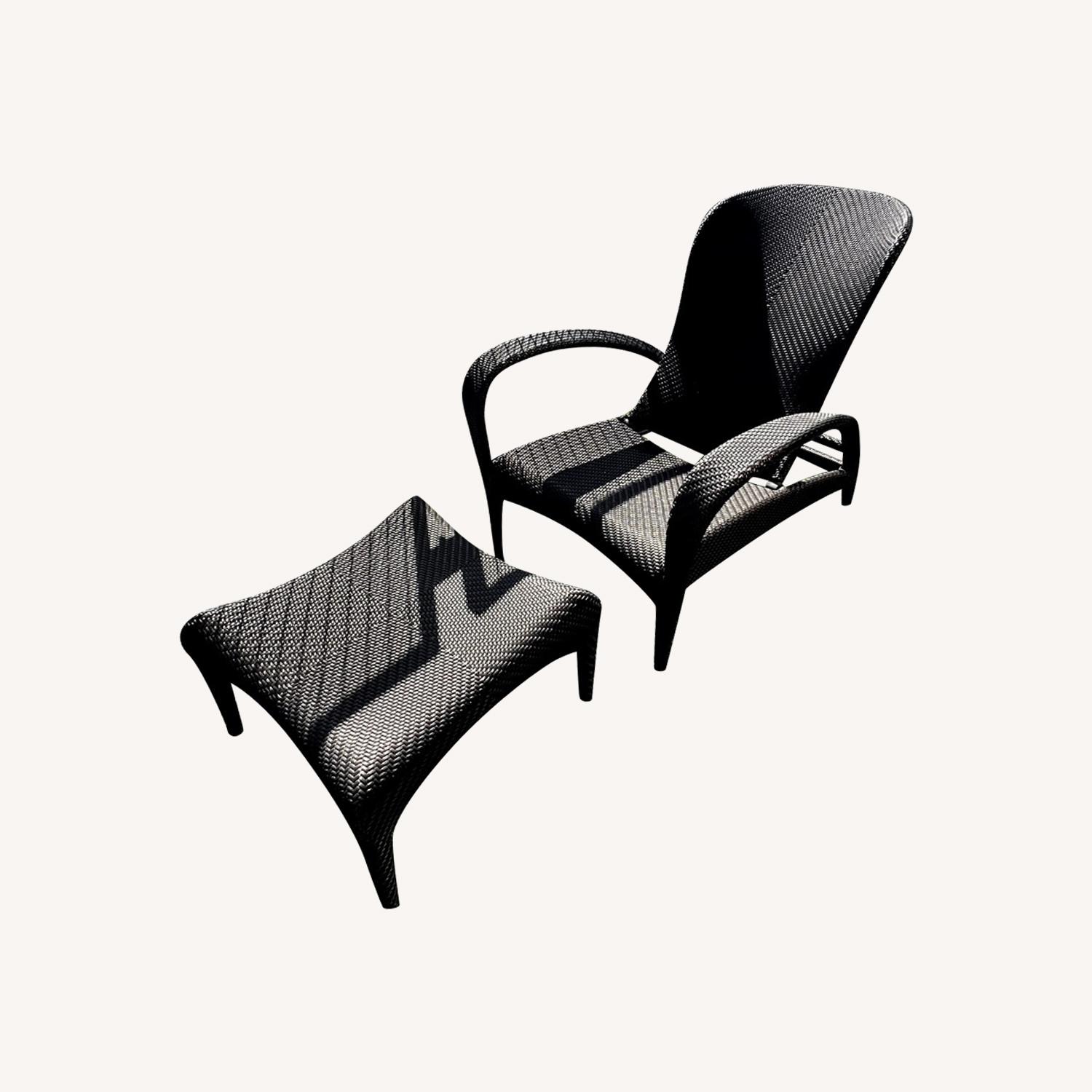 Dedon Outdoor Wicker Recliner Chair and Foot Rest - image-0