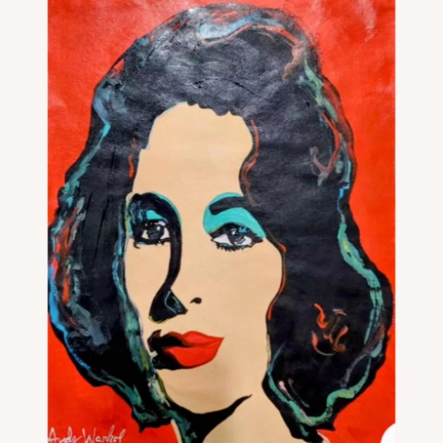 Andy Warhol Painting Signed Elizabeth Taylor Red - image-3