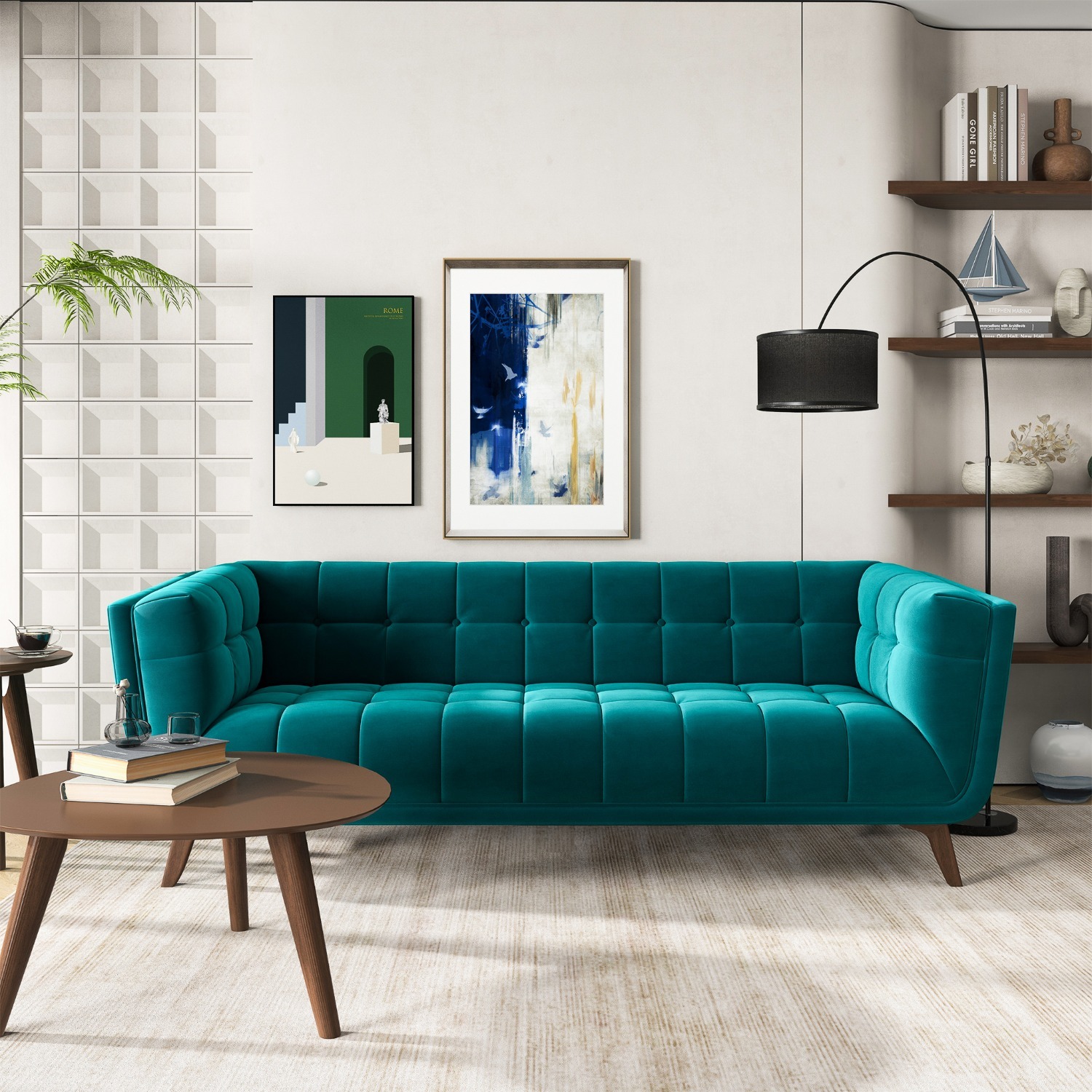 Kano Large Teal Velvet Sofa - image-2