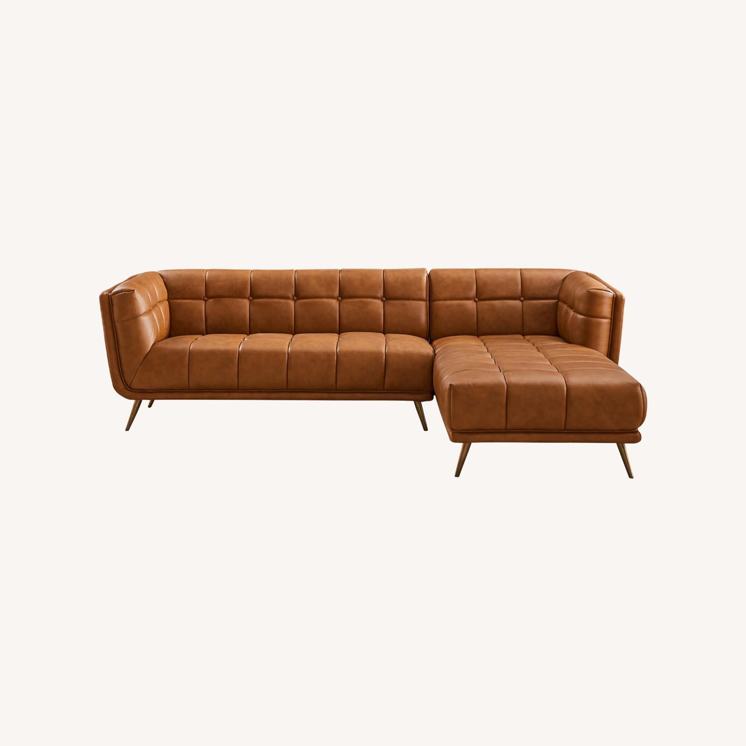 Kano Cognac Leather Sectional Right Facing Chaise - image-0