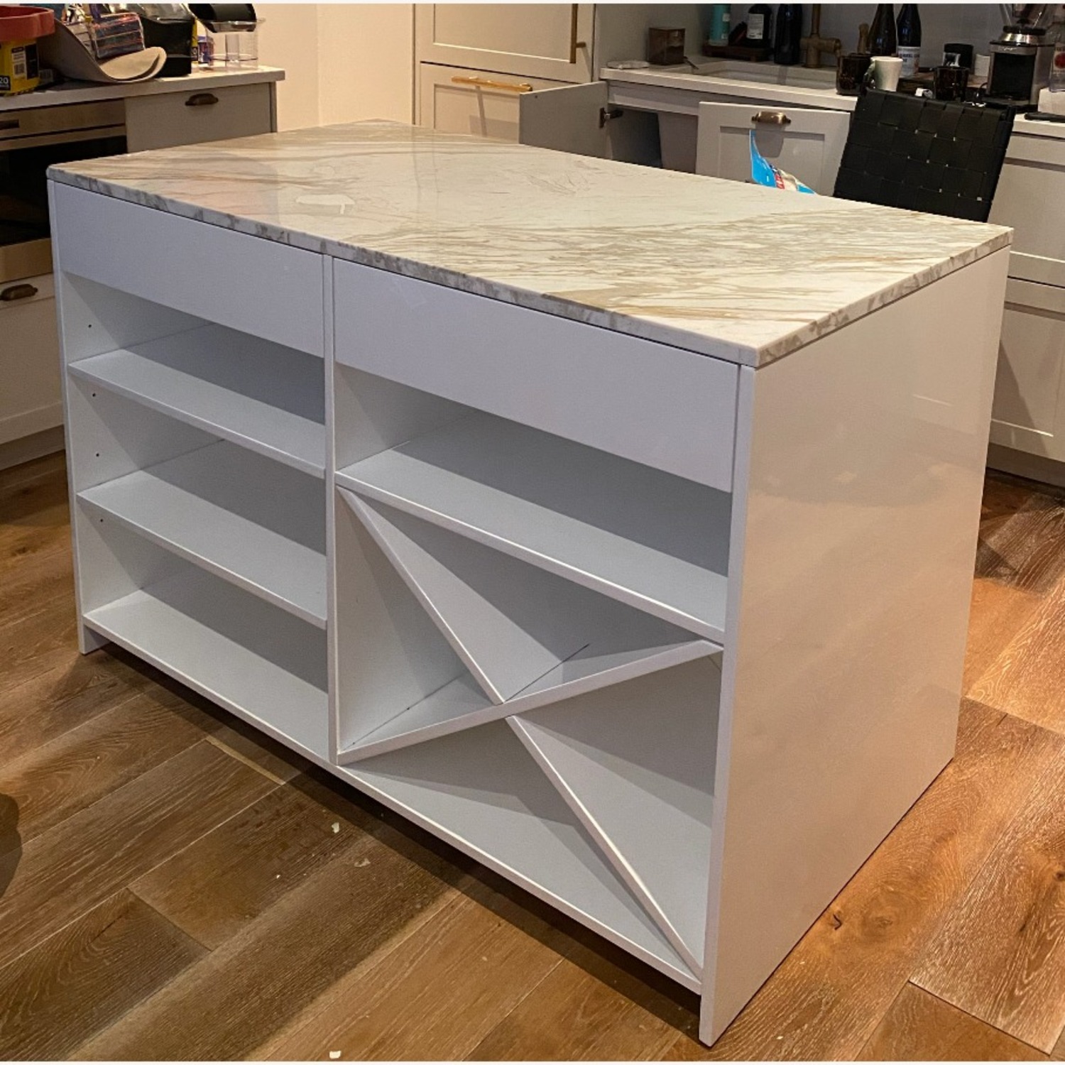 CB2 White Marble Kitchen Island - image-2