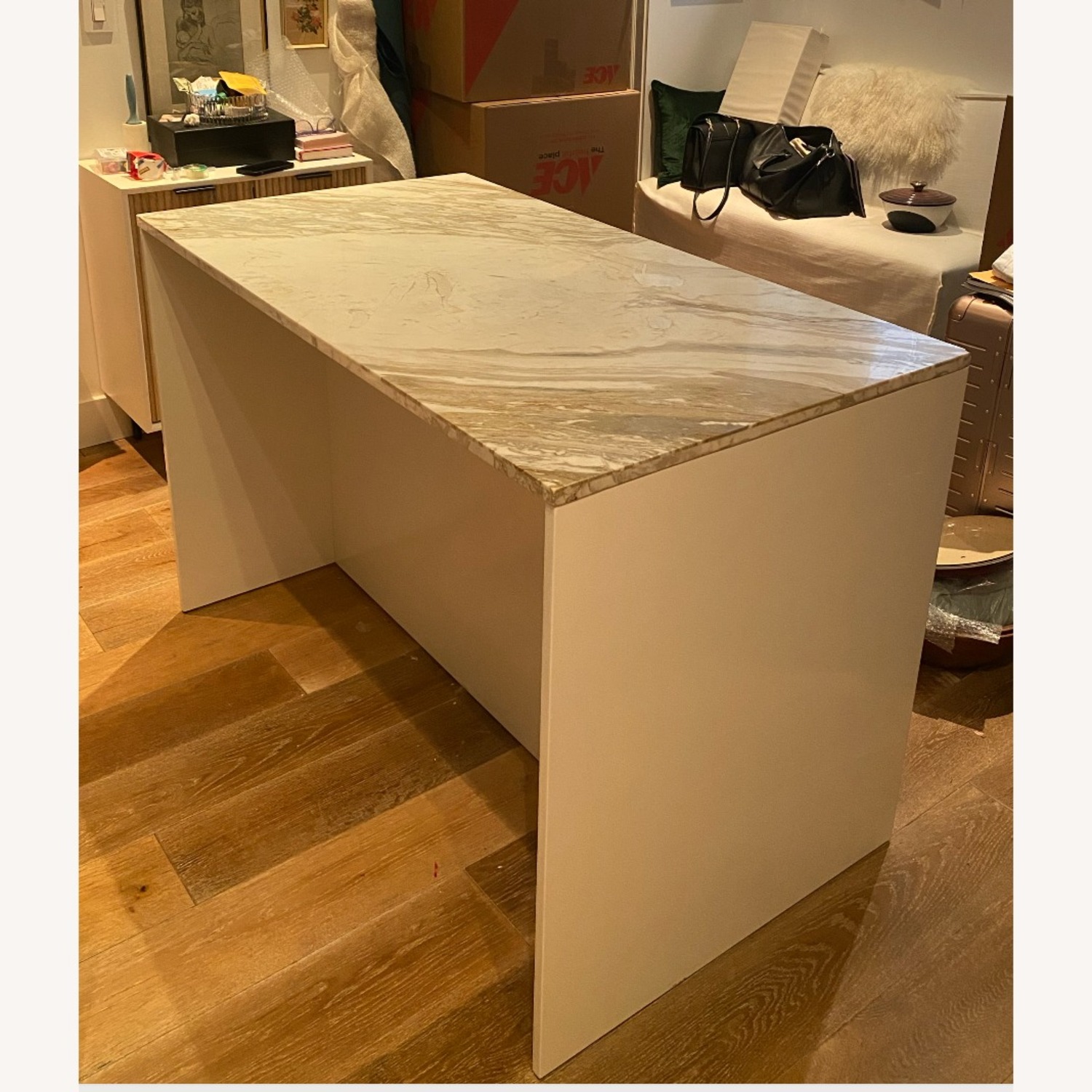 CB2 White Marble Kitchen Island - image-3