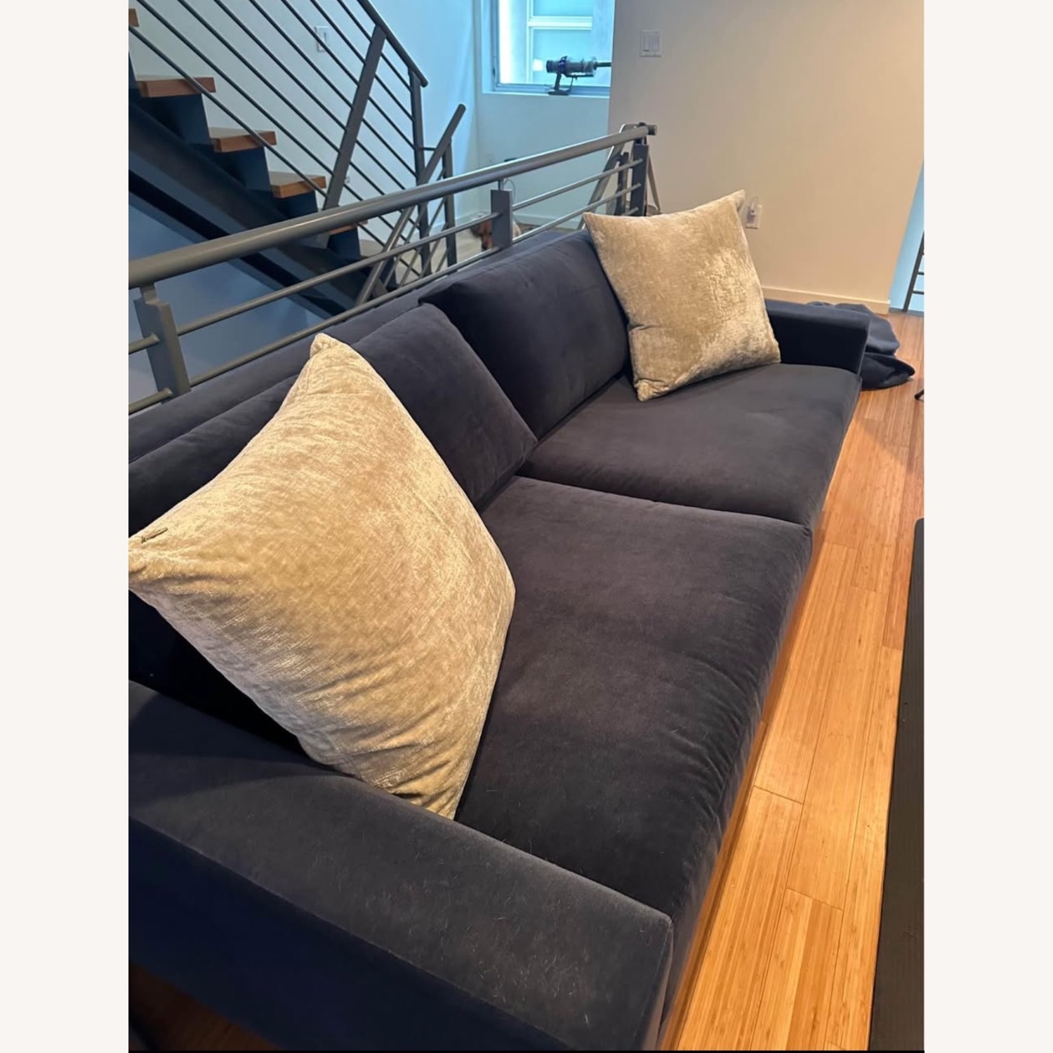 Restoration Hardware Custom Blue Velvet Sofa - image-2