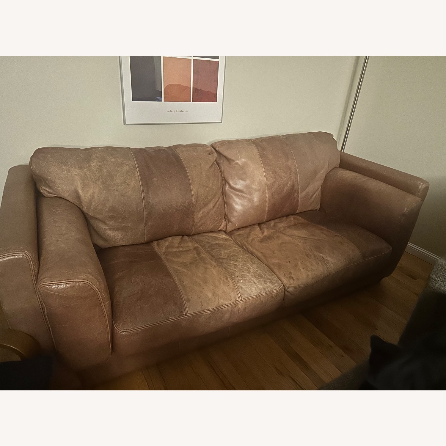 Leather Couch Brown Brushed Leather - image-3