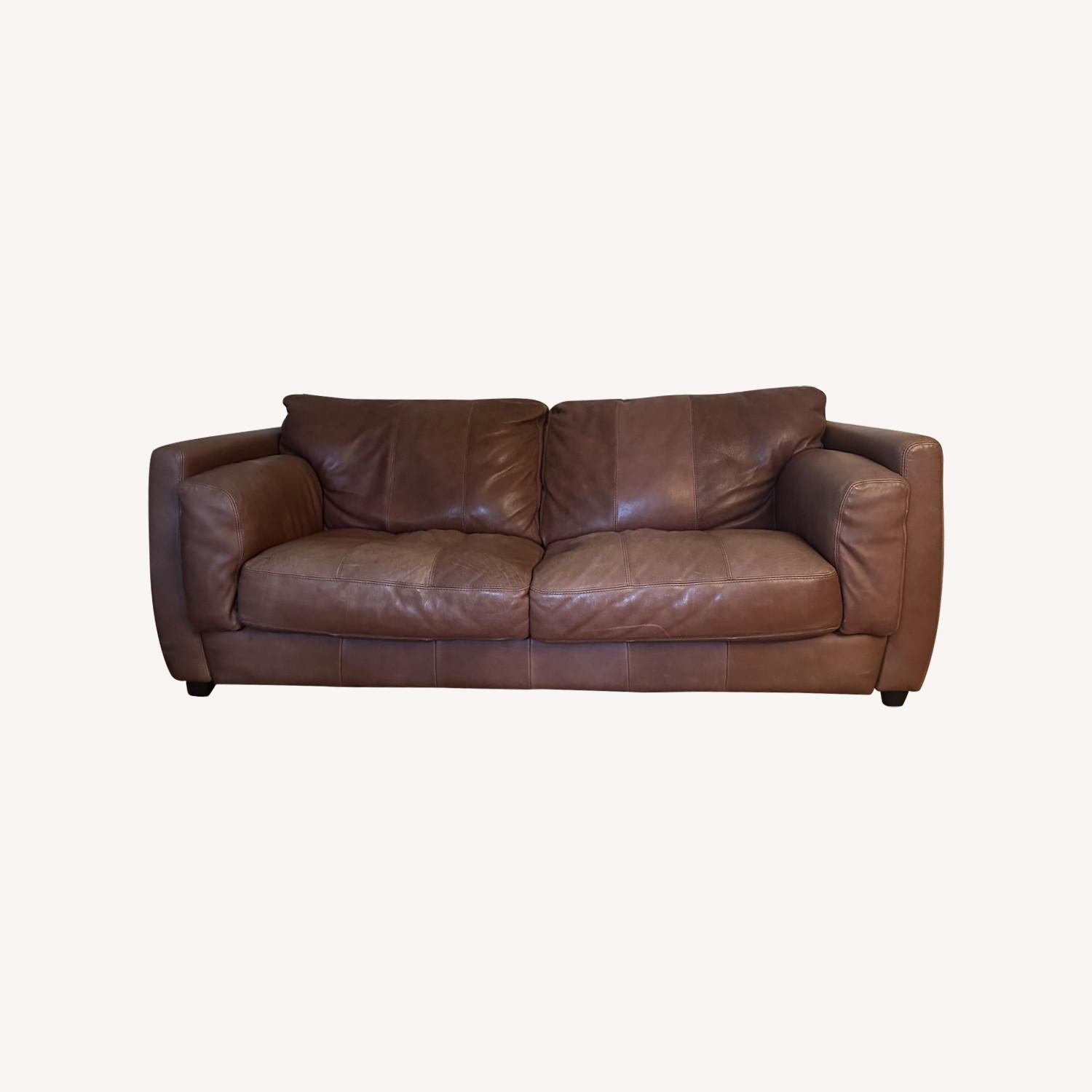 Leather Couch Brown Brushed Leather - image-0