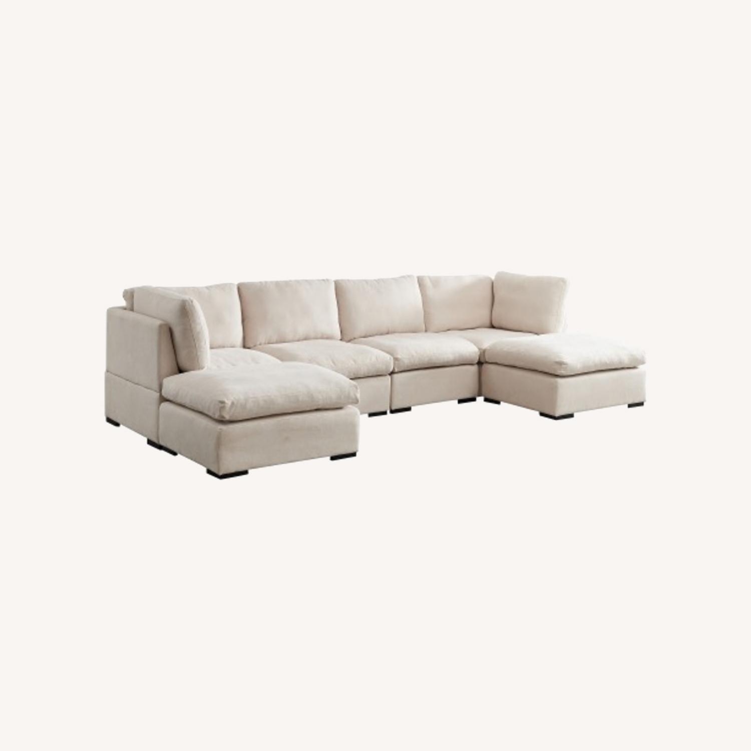 Modular Linen Sofa with Ottoman,Beige - image-0