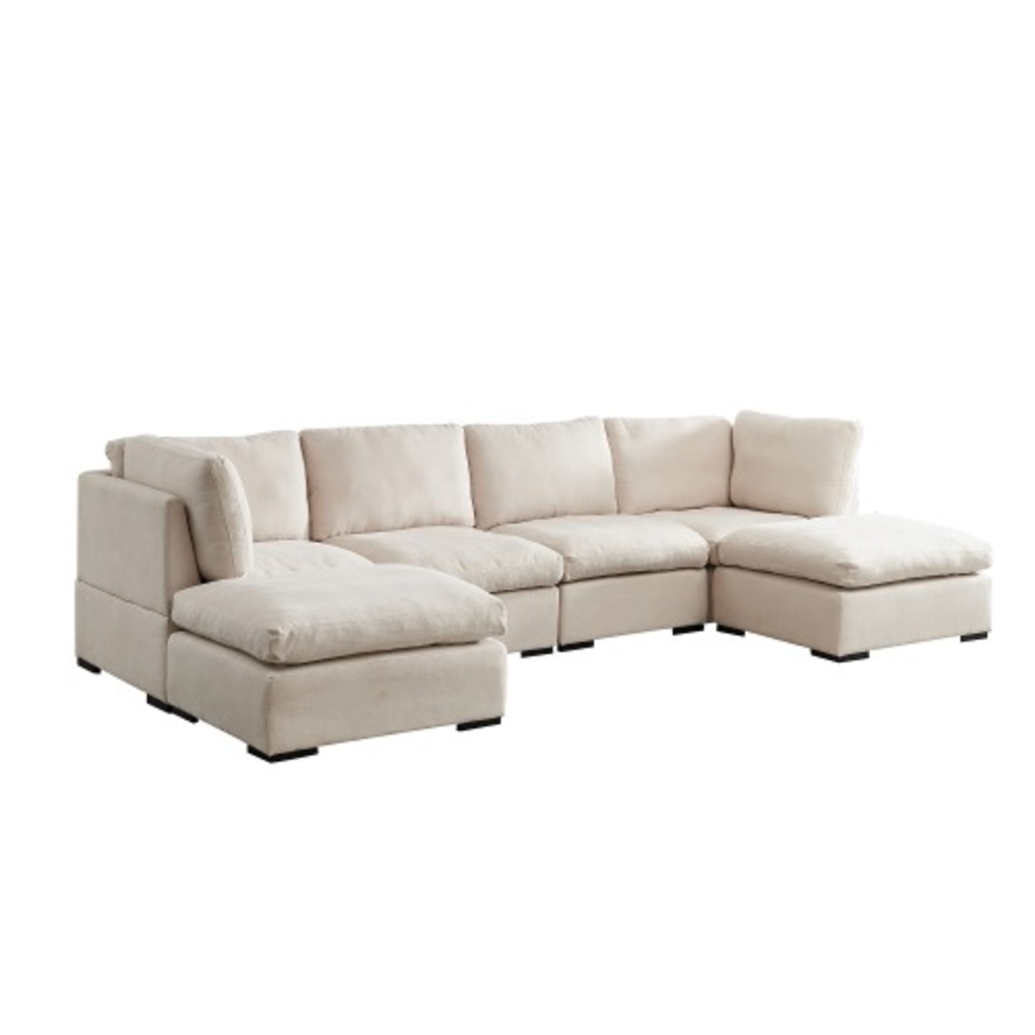 Modular Linen Sofa with Ottoman,Beige - image-1