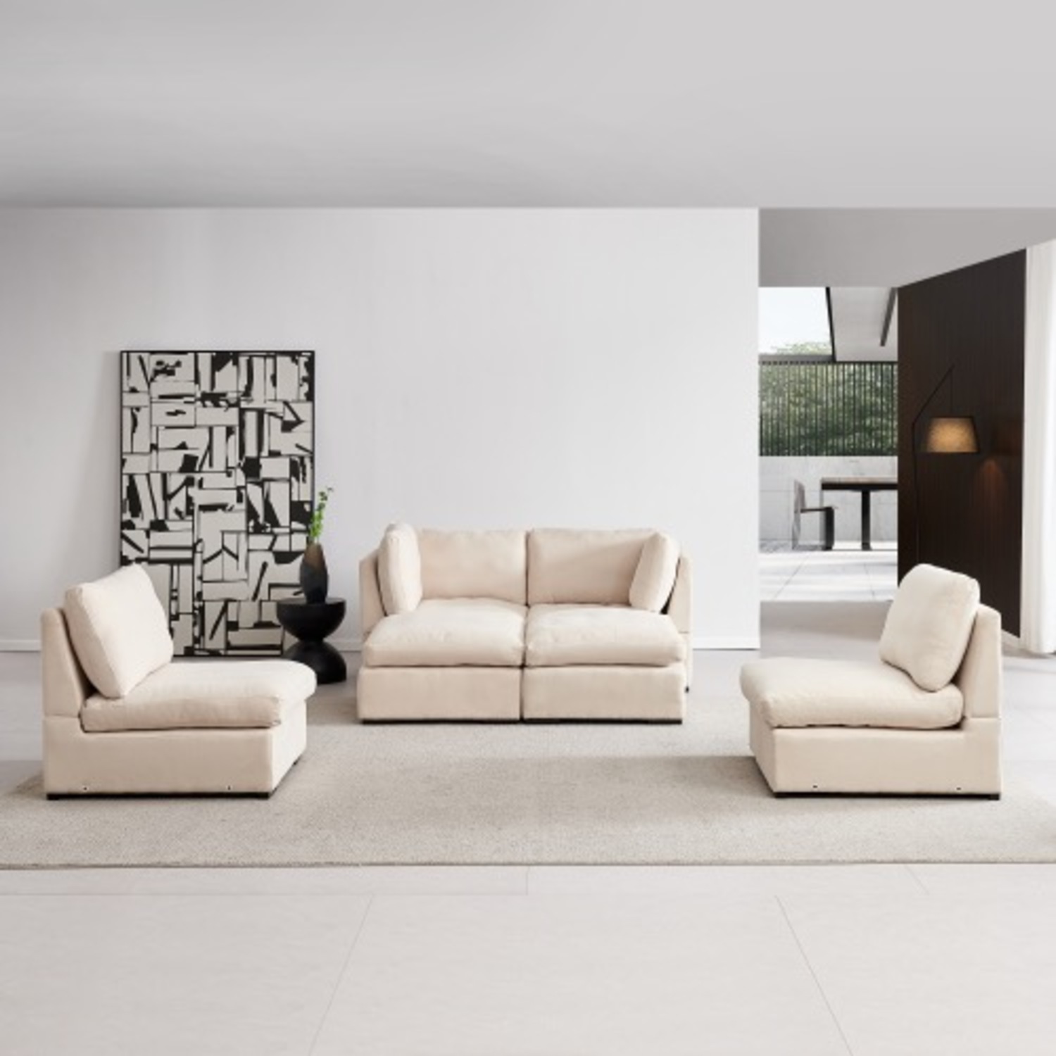 Modular Linen Sofa with Ottoman,Beige - image-10