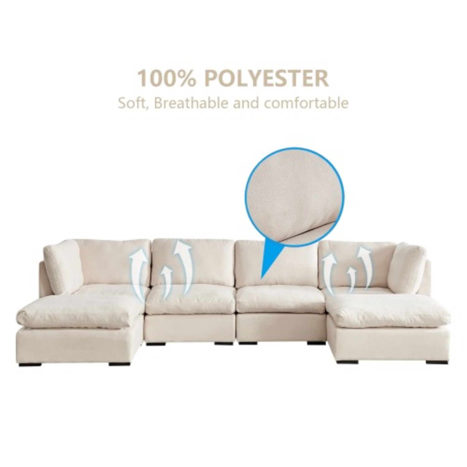 Modular Linen Sofa with Ottoman,Beige - image-4