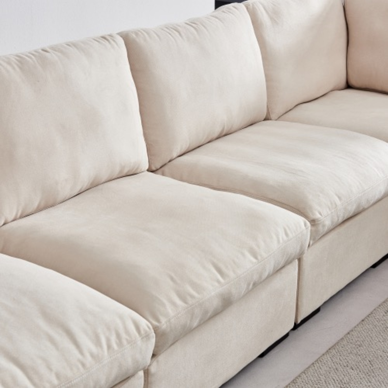 Modular Linen Sofa with Ottoman,Beige - image-7