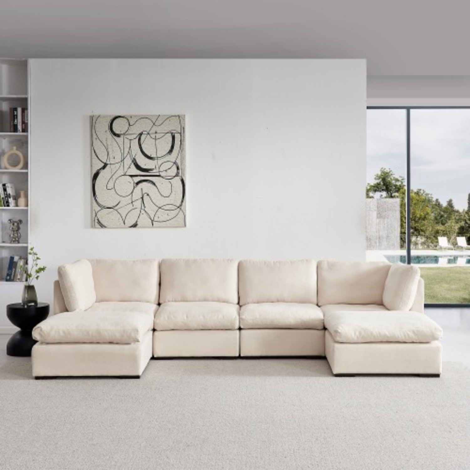 Modular Linen Sofa with Ottoman,Beige - image-11