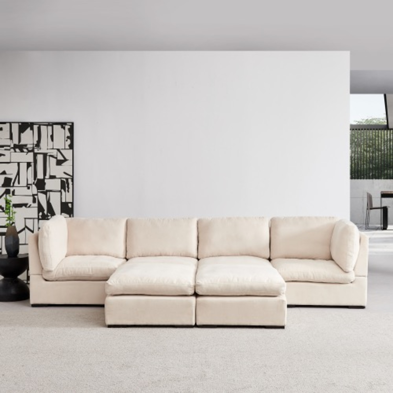 Modular Linen Sofa with Ottoman,Beige - image-8