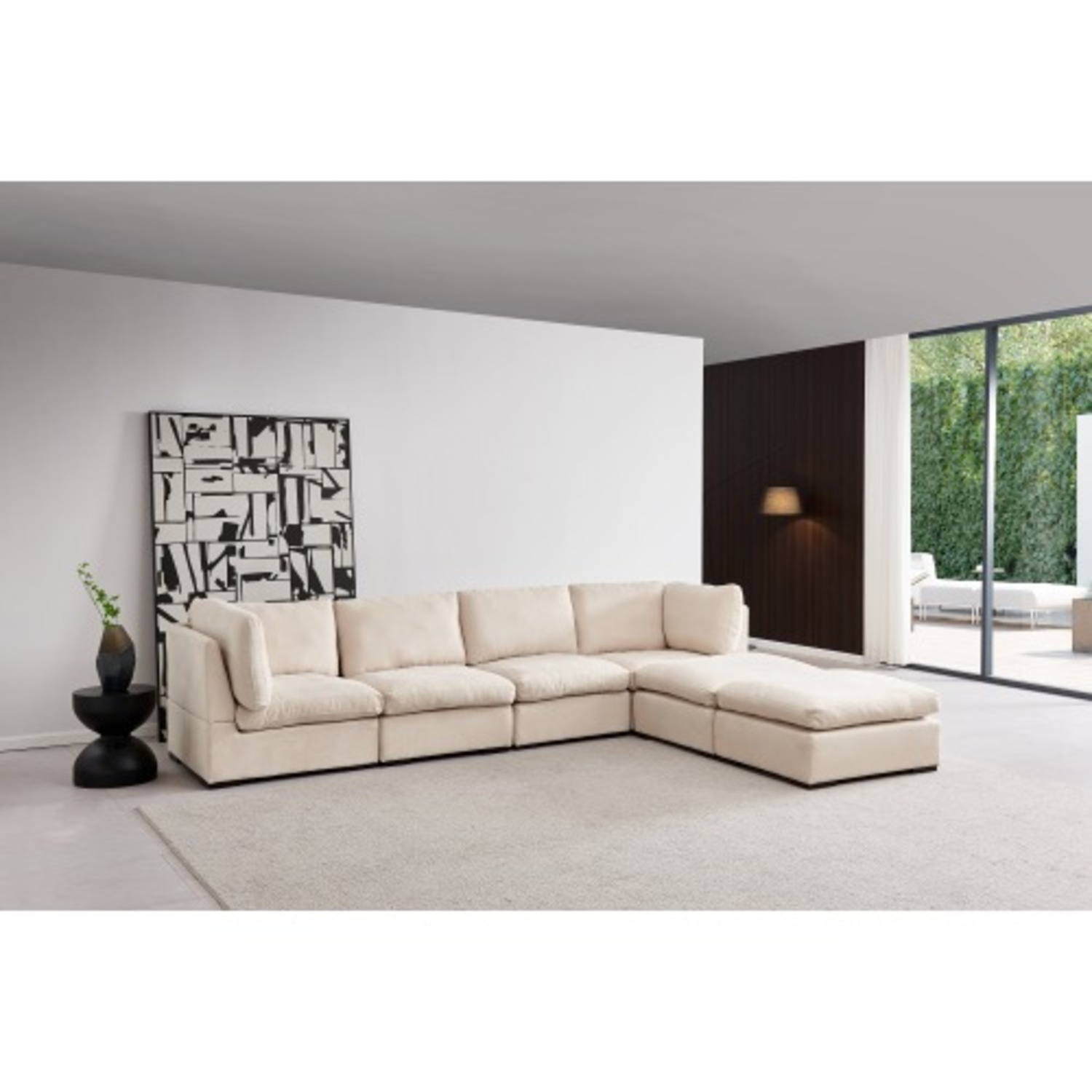 Modular Linen Sofa with Ottoman,Beige - image-9