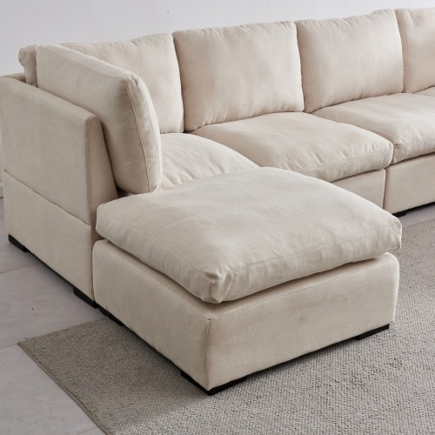 Modular Linen Sofa with Ottoman,Beige - image-5