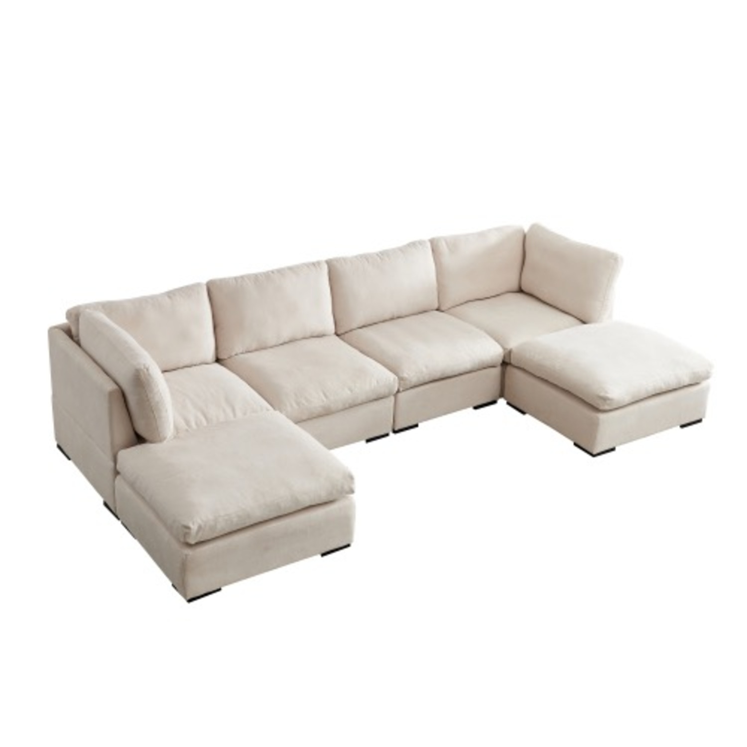 Modular Linen Sofa with Ottoman,Beige - image-2