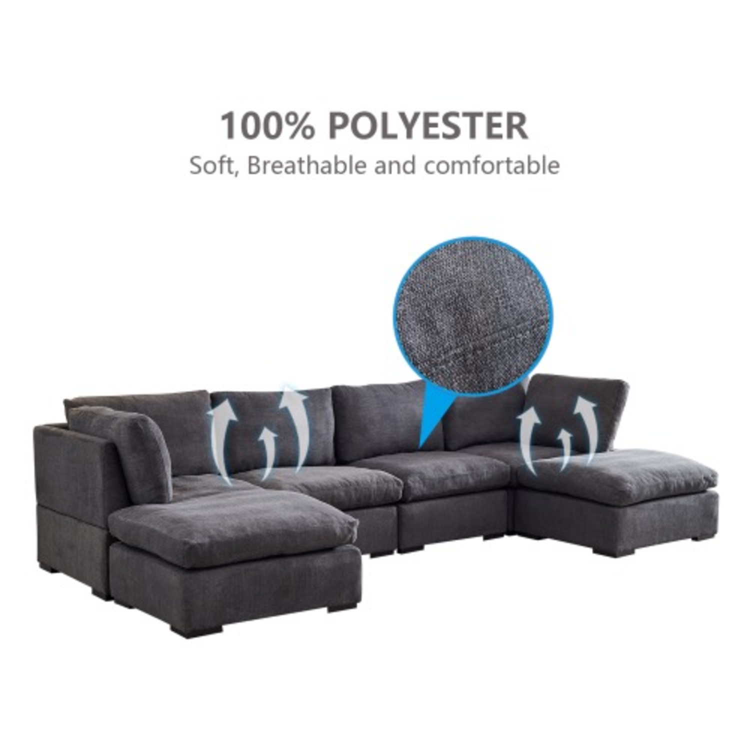 Modular Linen Sofa with Ottoman,Dark Grey - image-9