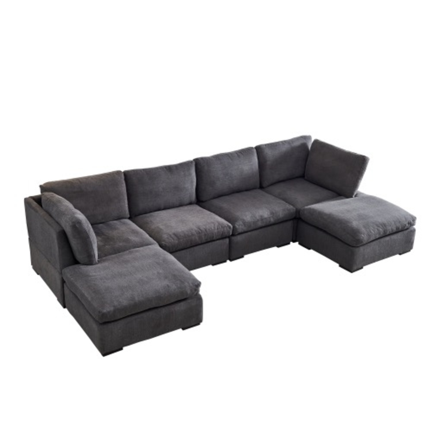 Modular Linen Sofa with Ottoman,Dark Grey - image-1