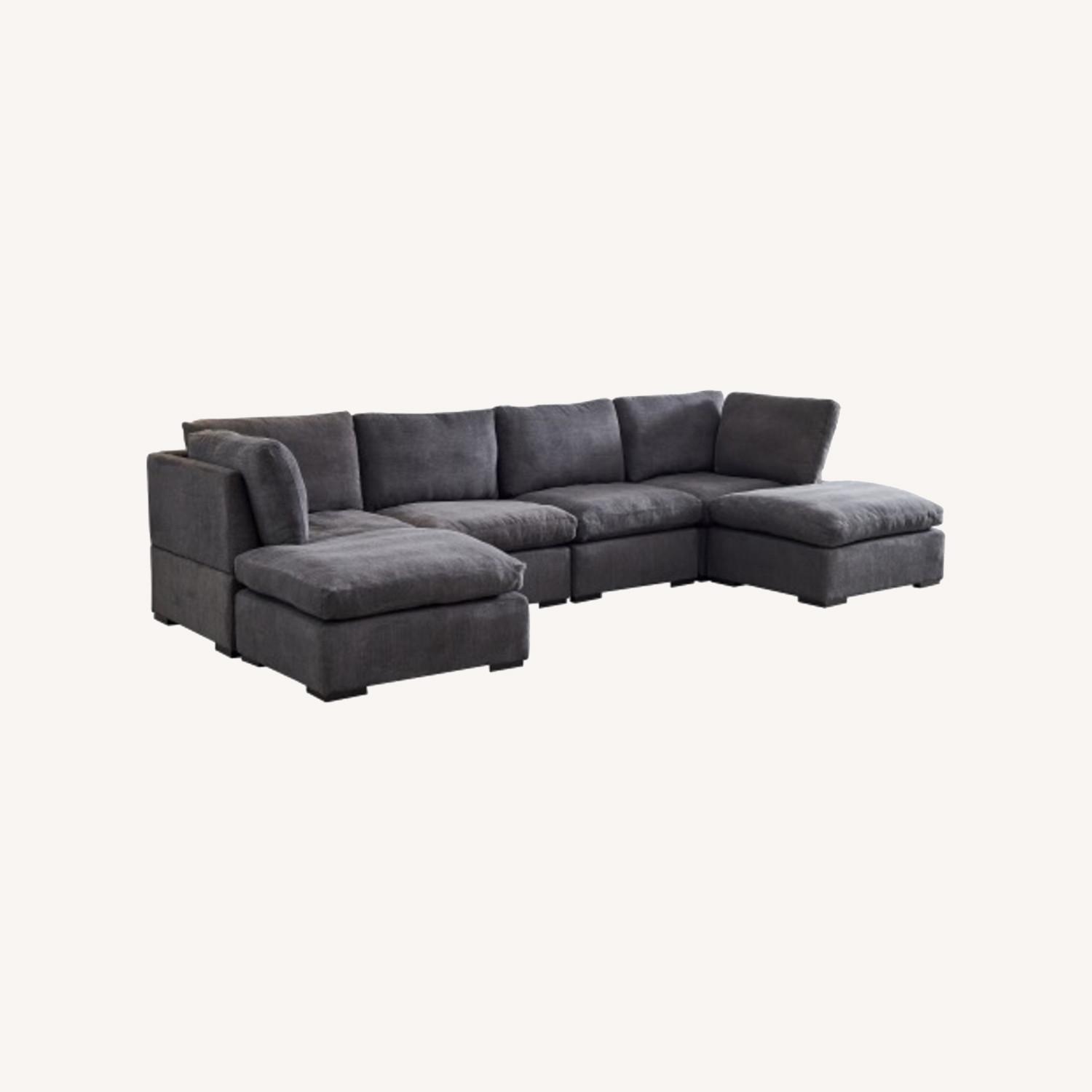 Modular Linen Sofa with Ottoman,Dark Grey - image-0
