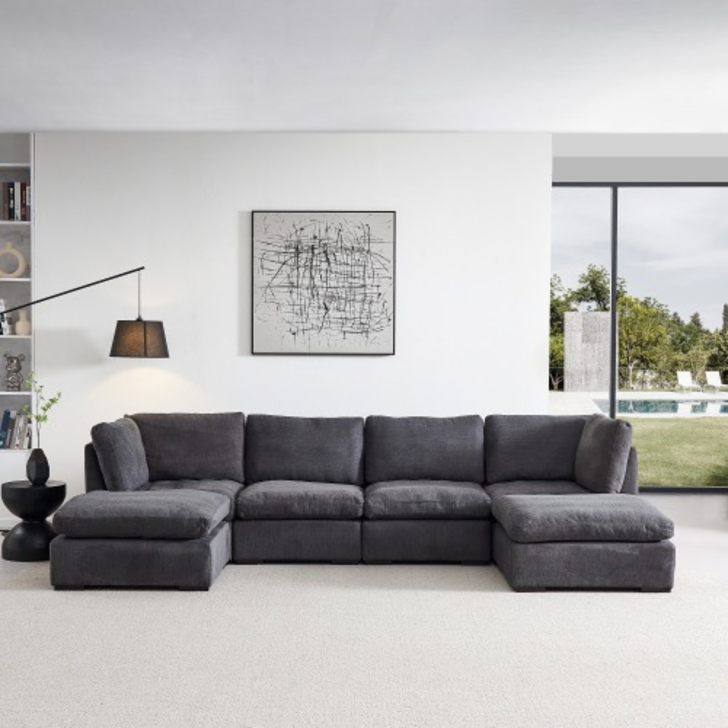 Modular Linen Sofa with Ottoman,Dark Grey - image-2