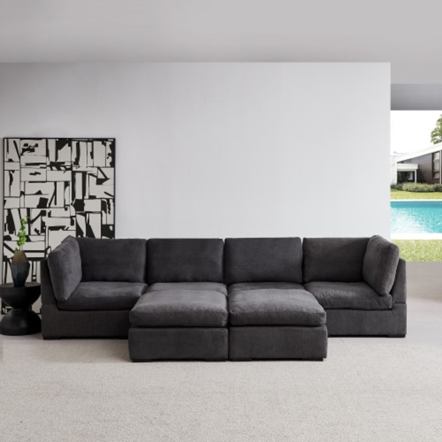 Modular Linen Sofa with Ottoman,Dark Grey - image-6