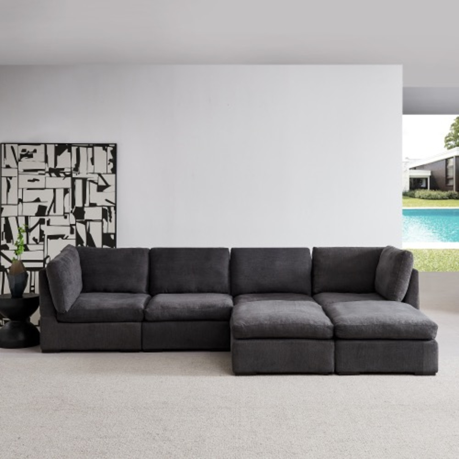 Modular Linen Sofa with Ottoman,Dark Grey - image-7